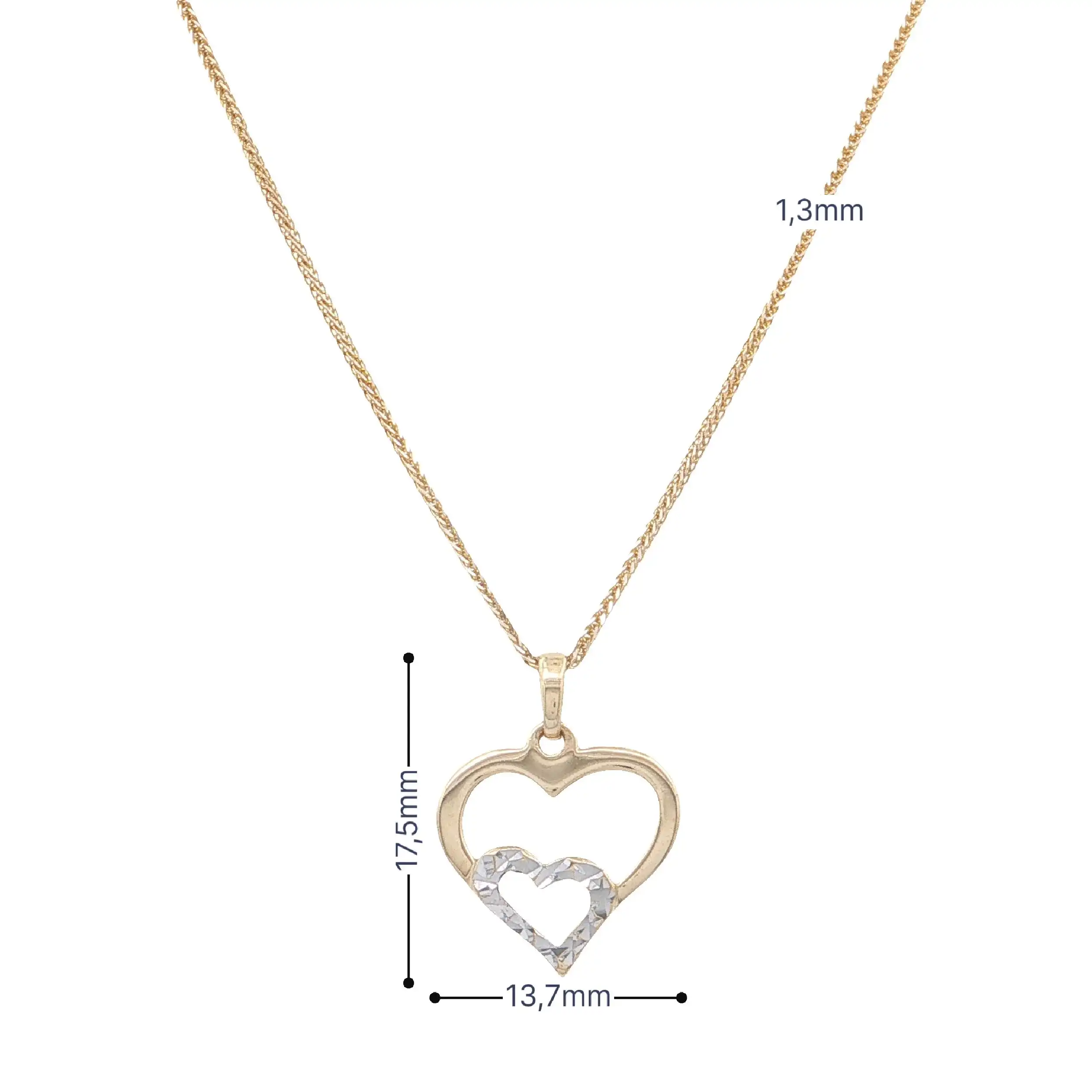 Kette Gelbgold mit Herzanhänger Bicolor