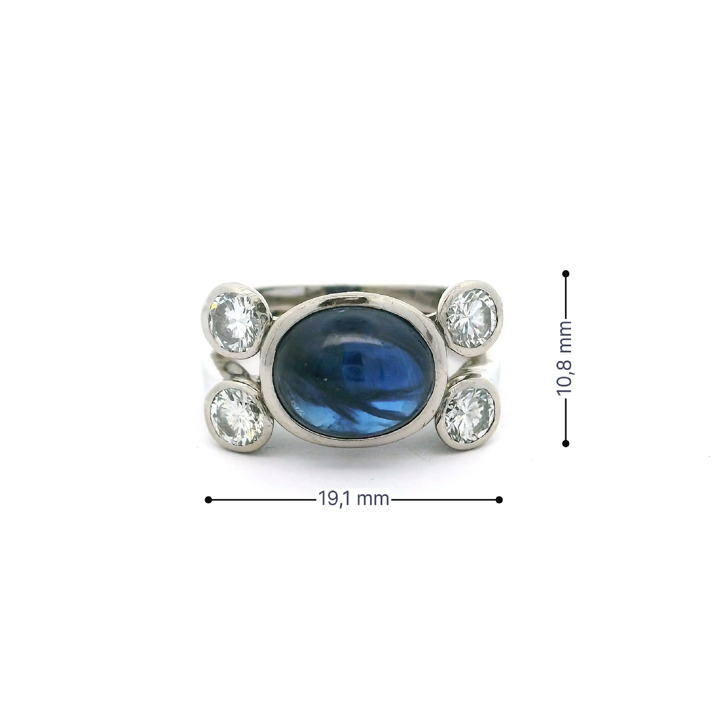 Ring Weißgold Saphir Cabochon & Brillanten Ring Weißgold Saphir Cabochon & Brillanten