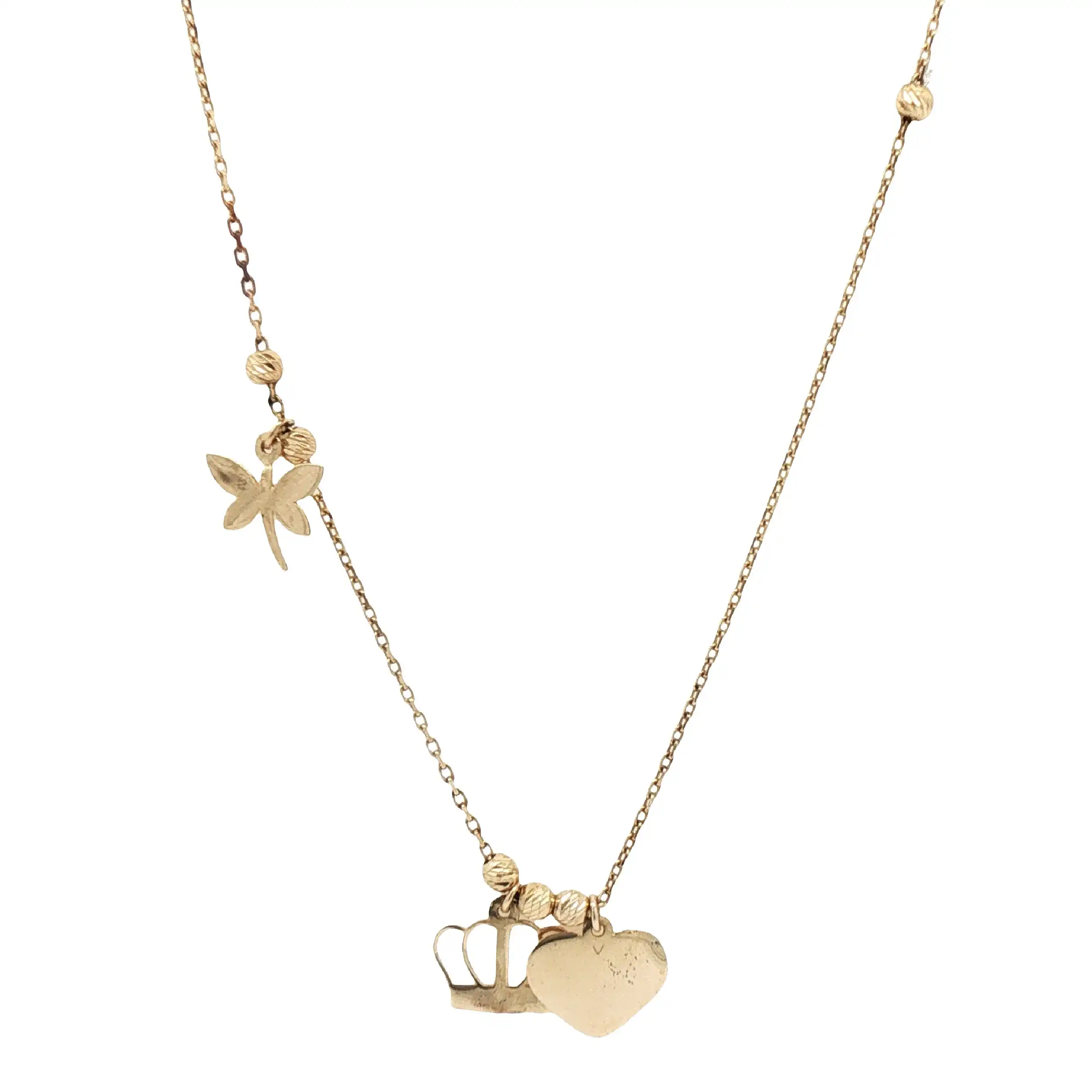 Ankerkette Gelbgold mit Herz, Krone, Schmetterling Ankerkette Gelbgold mit Herz, Krone, Schmetterling