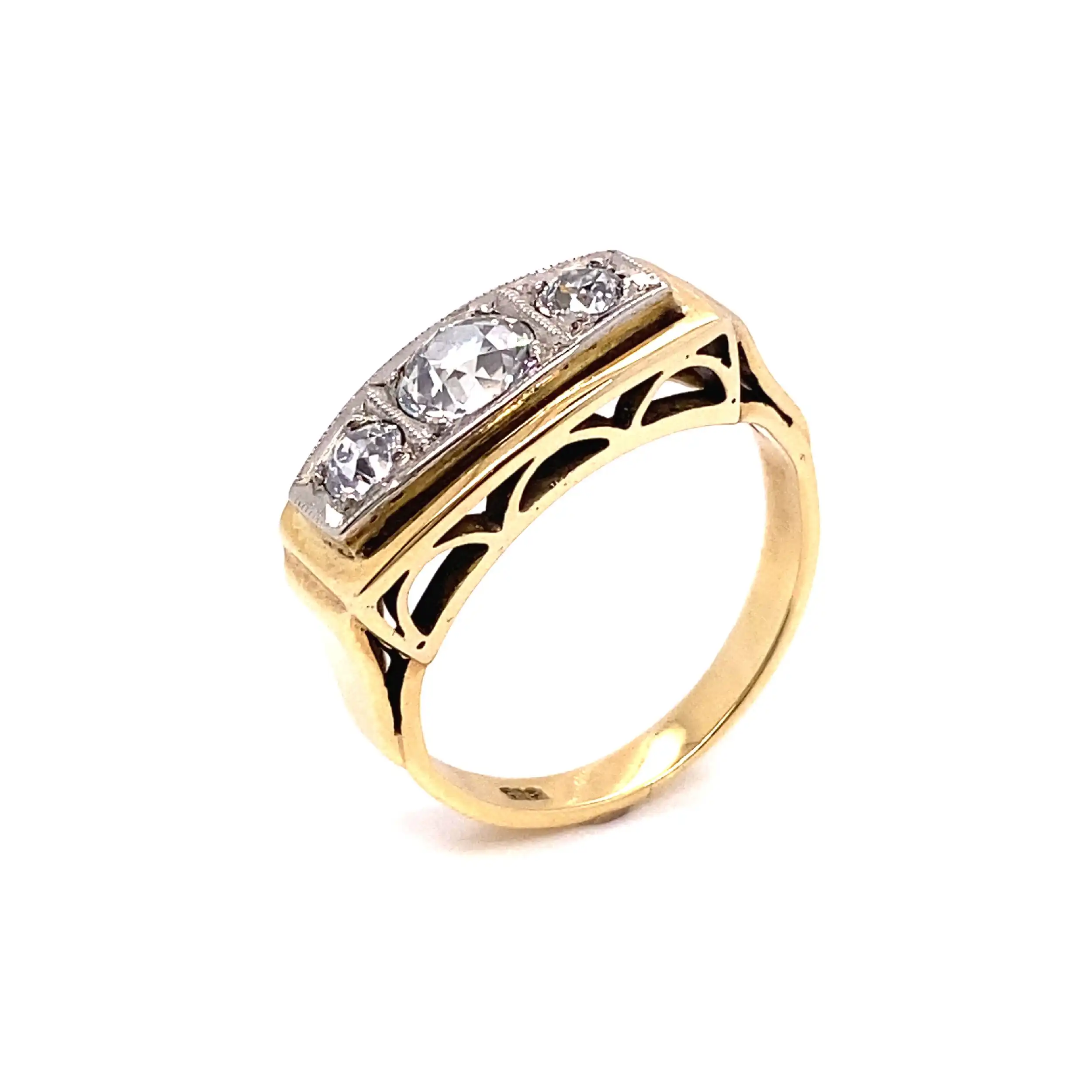 Ring Bicolor mit 3 Altschliff Diamanten Ring Bicolor mit 3 Altschliff Diamanten