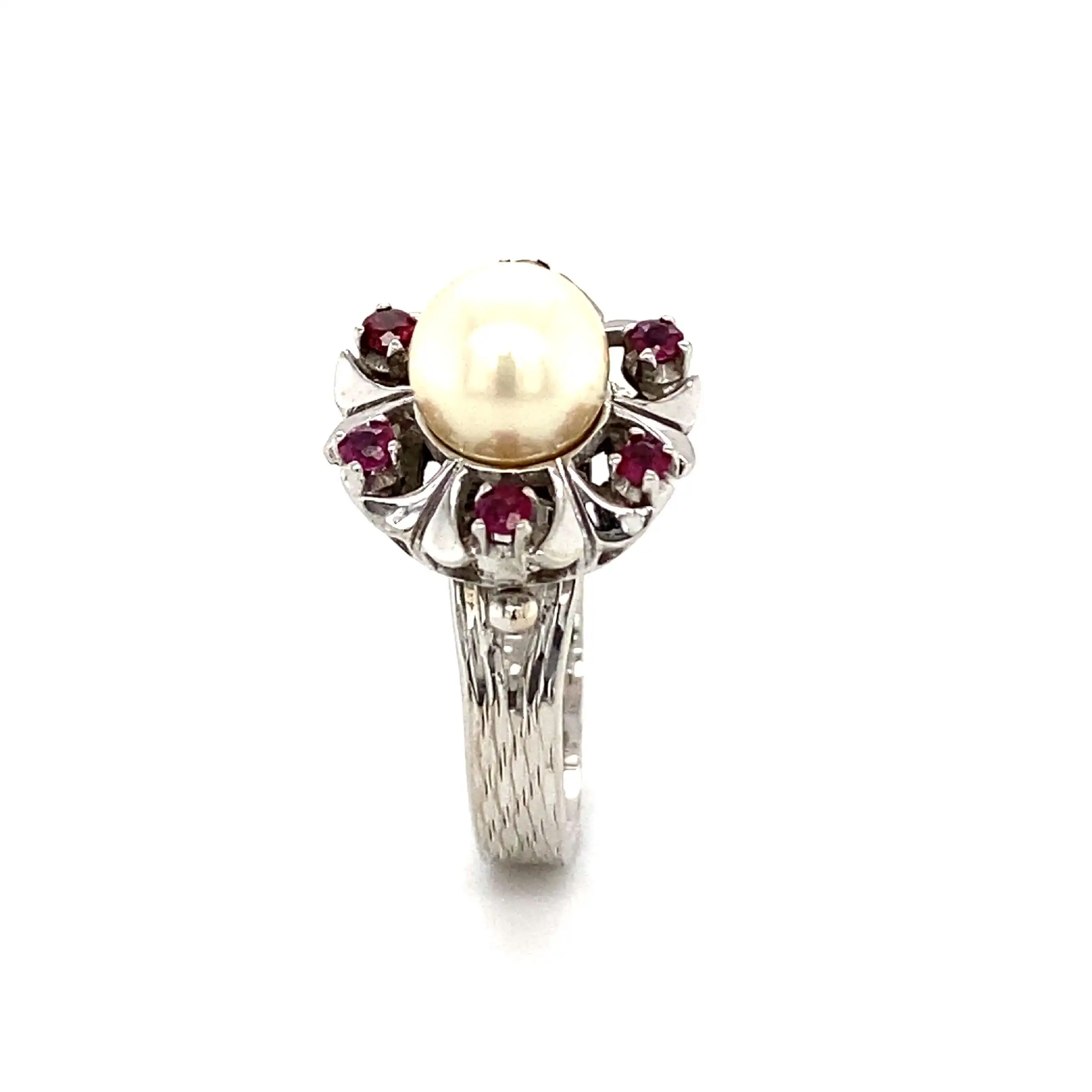Ring Weißgold mit Perle & Rubine