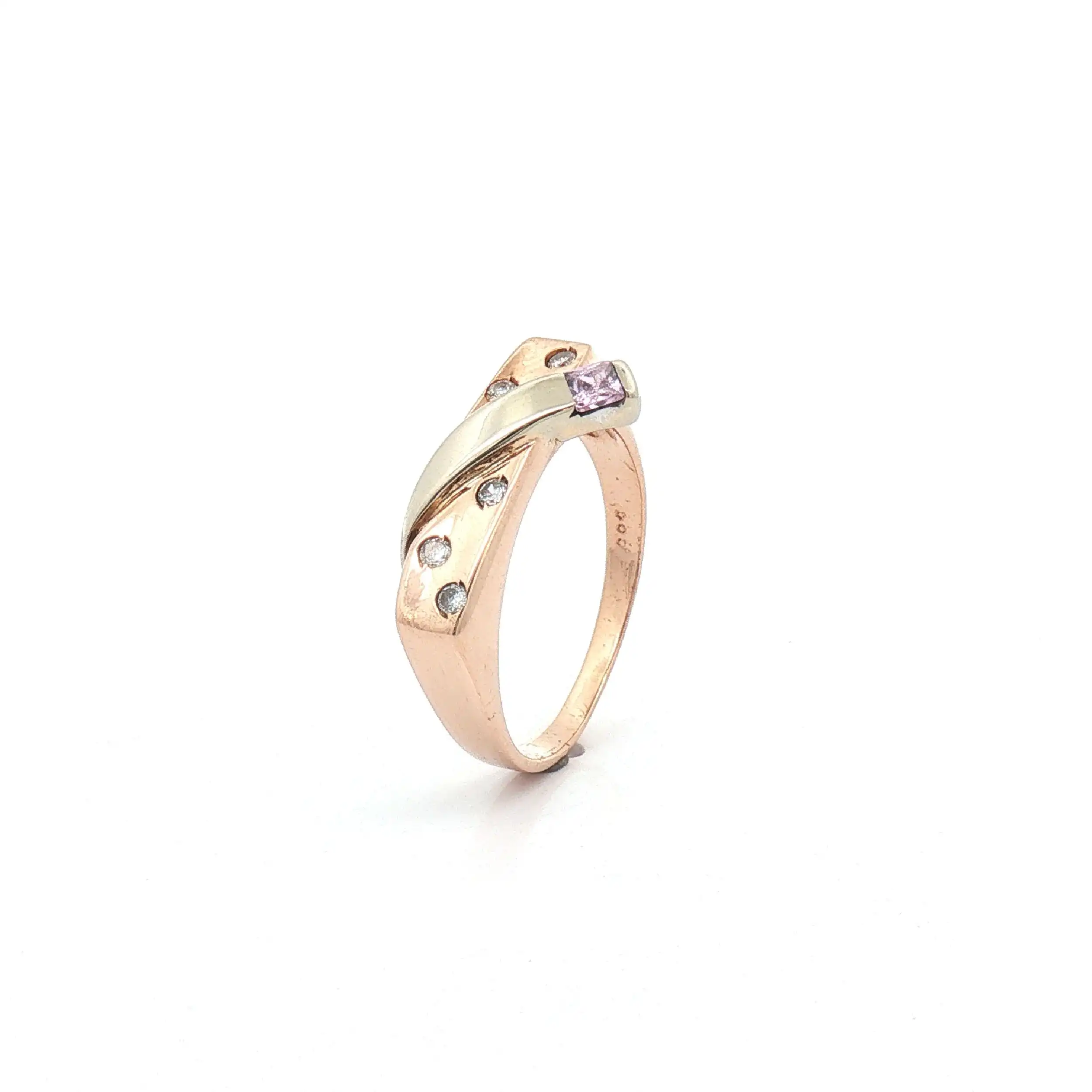 Ring Bicolor mit rosa Farbstein und Zirkonia