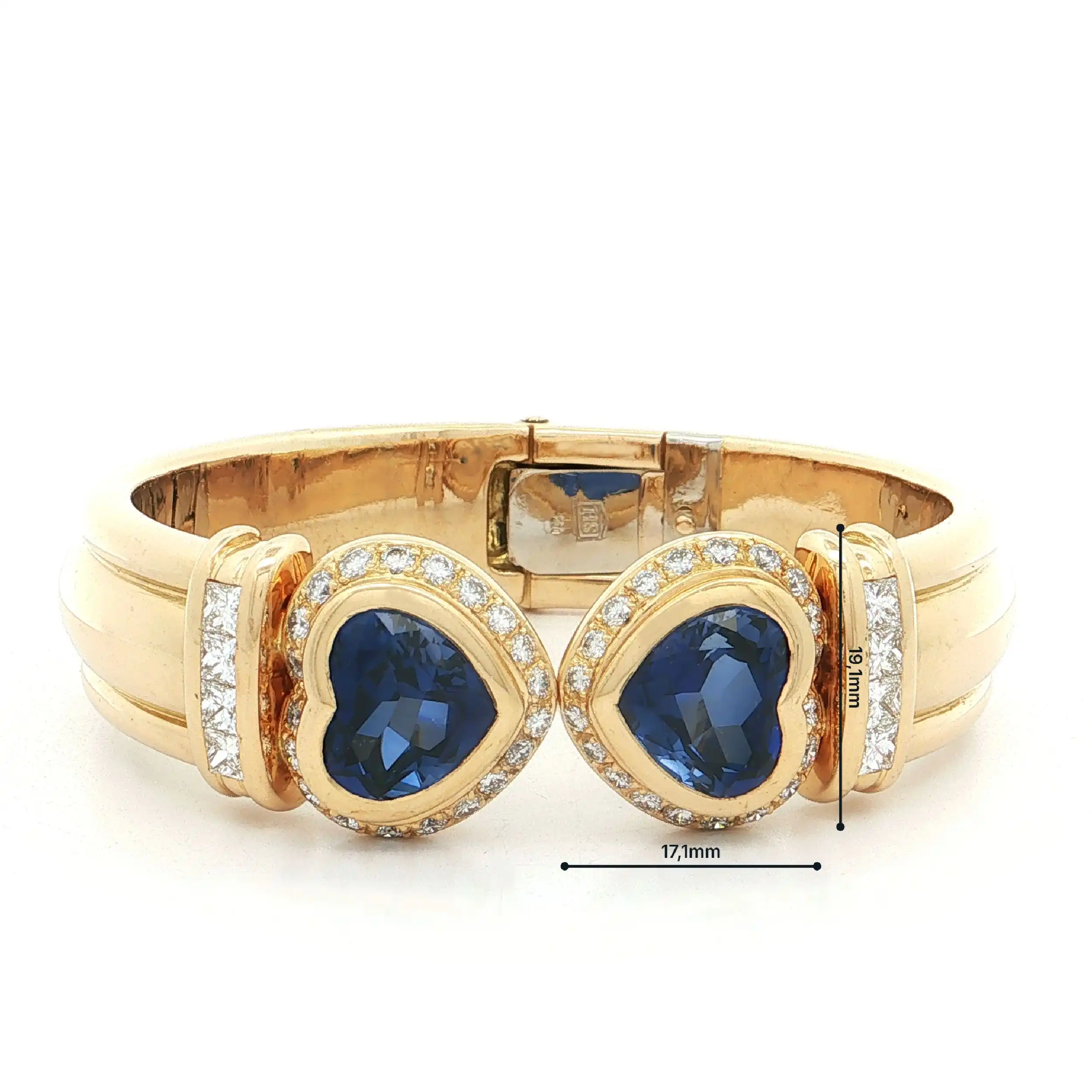 Armreif Gelbgold mit synthetischen Saphiren, Brillanten und Diamanten