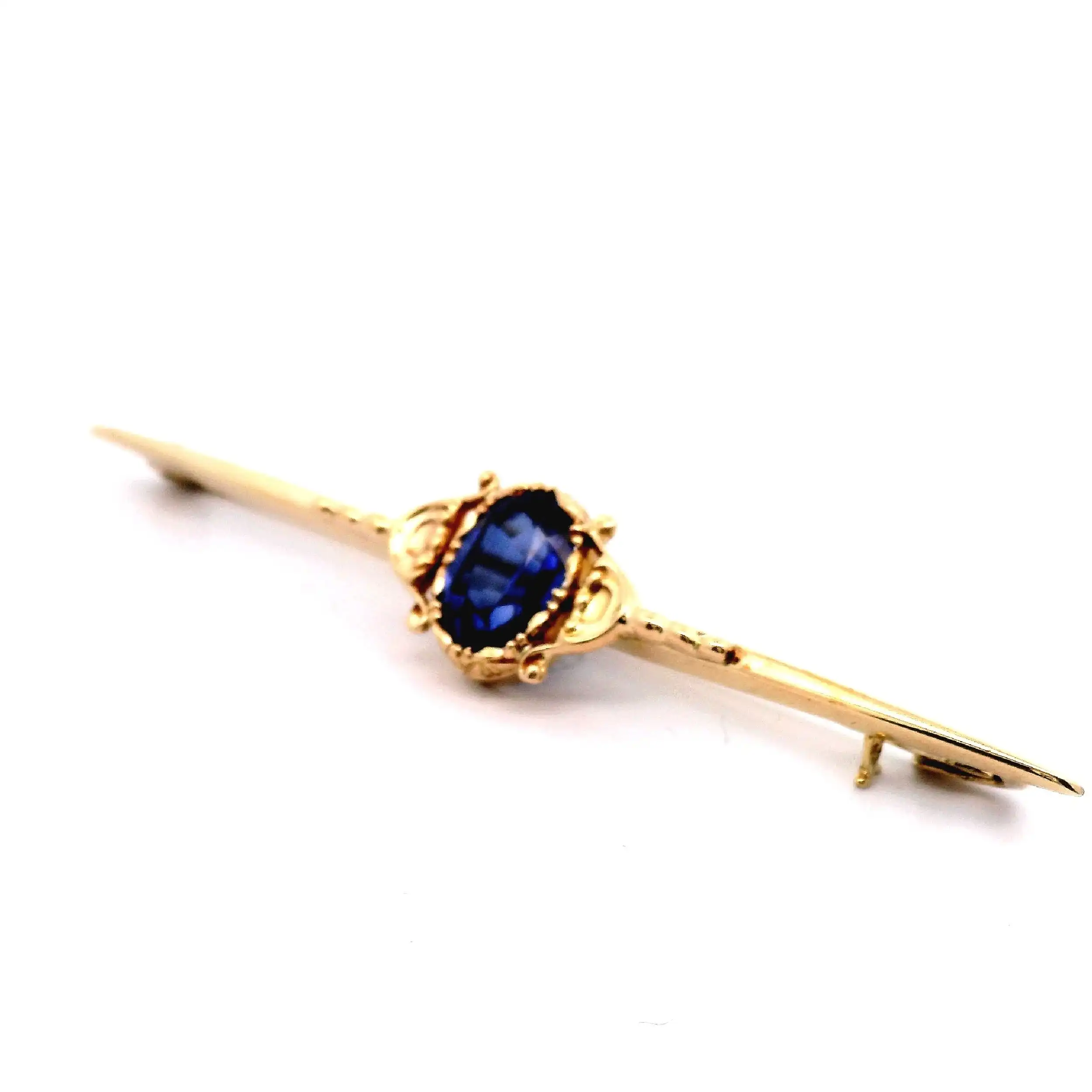 Anstecknadel Gelbgold mit synthetischem Saphir
