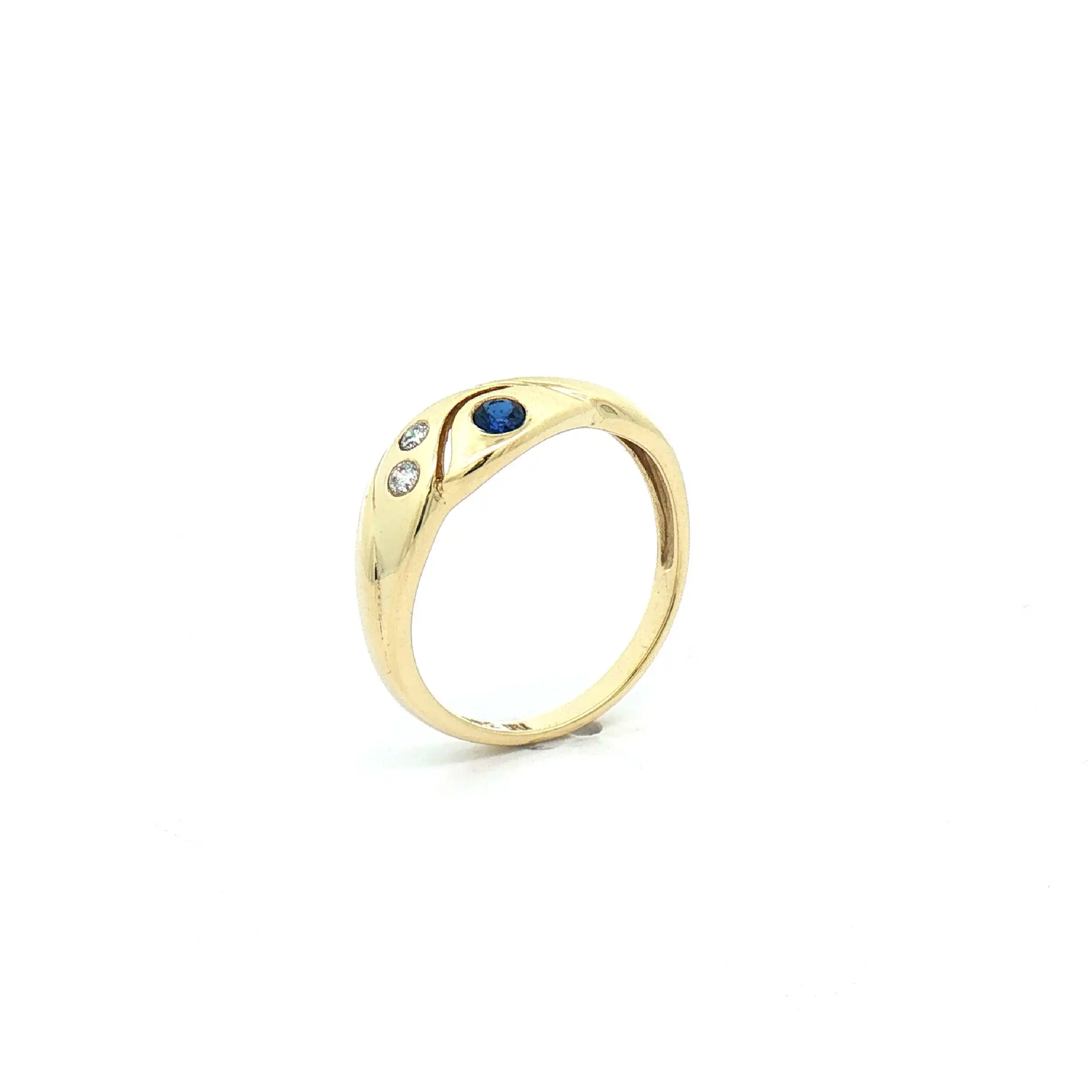 Ring Gelbgold mit Zirkonia und blauen Farbstein