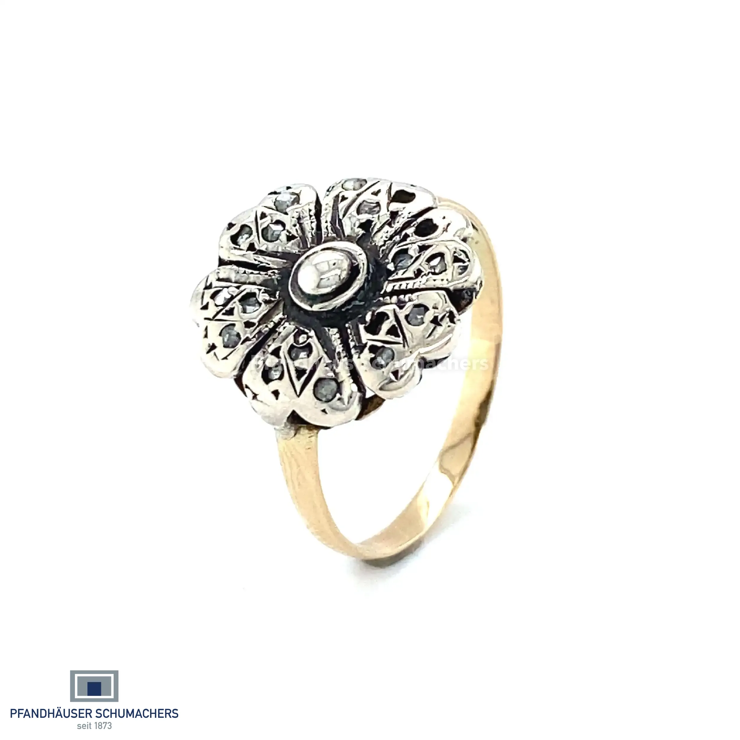 Ring Bicolor mit Oberteil Silber / Schiene Gold
