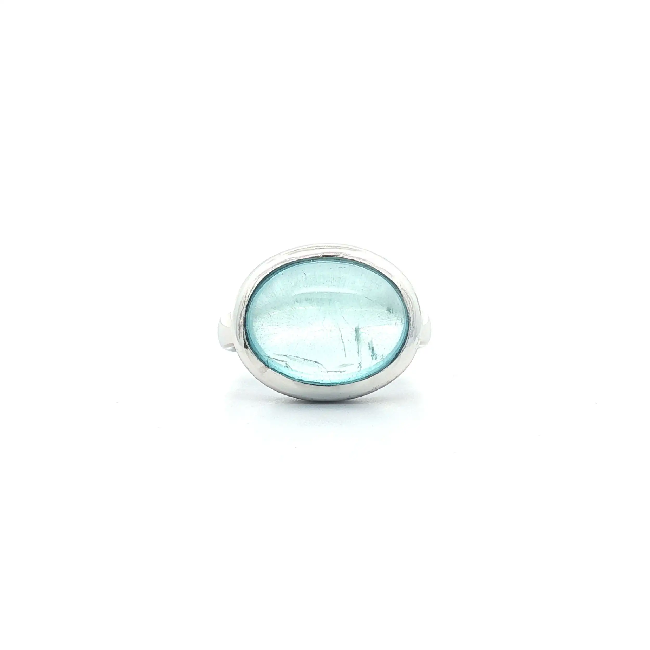 Ring Weißgold mit Aquamarin-Cabochon Ring Weißgold mit Aquamarin-Cabochon