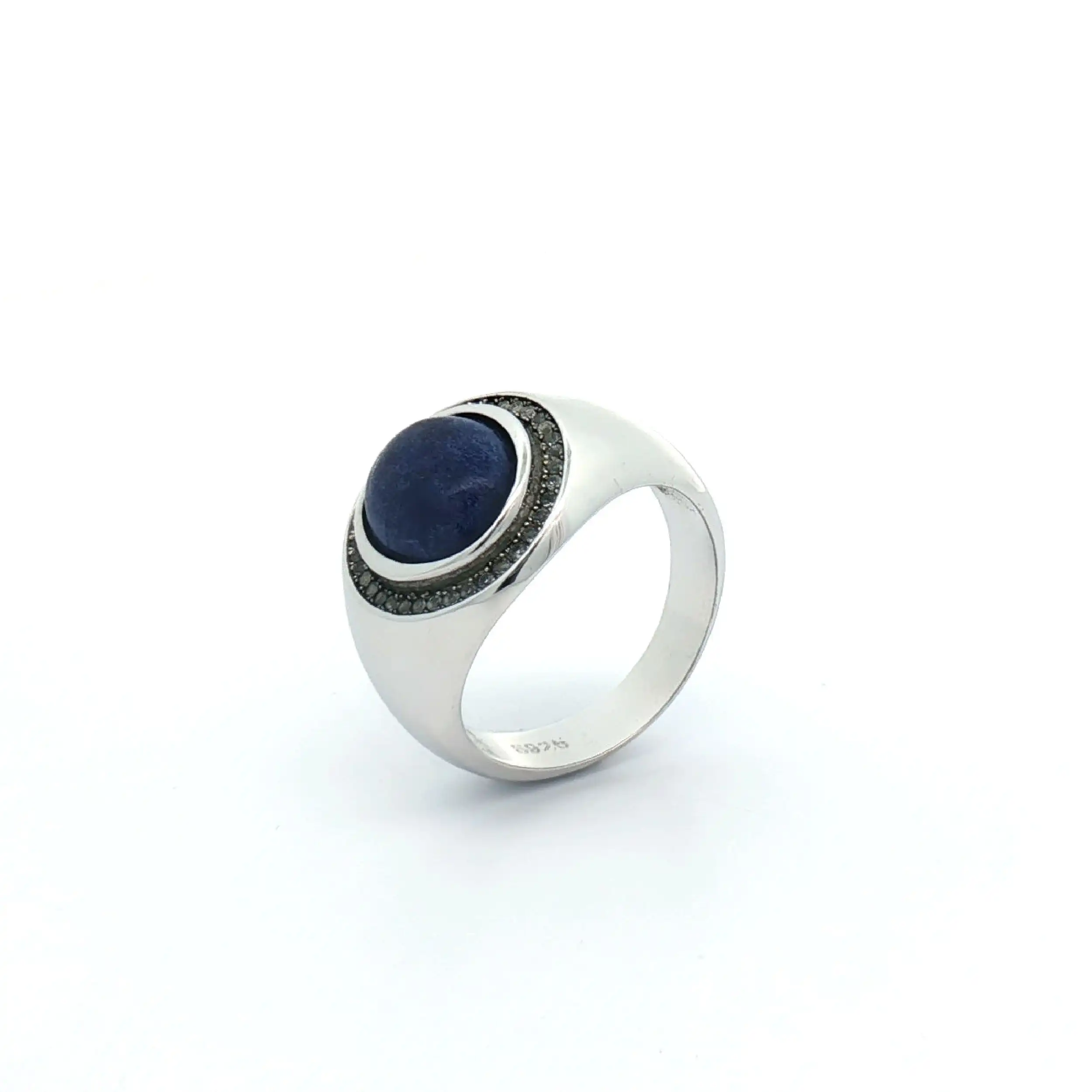 Ring Silber vergoldet mit blauen Farbstein Cabochon und Zirkonia Steinen