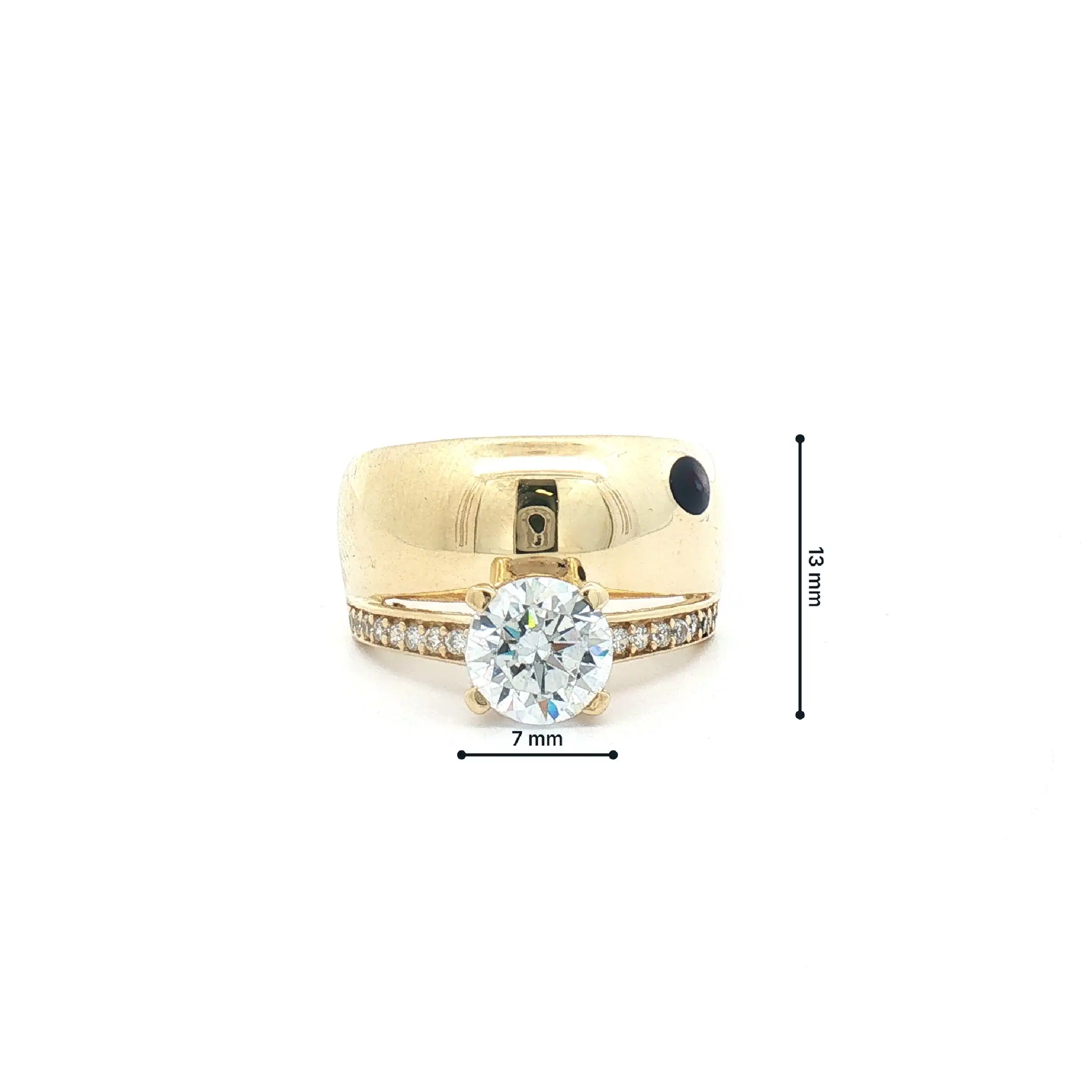 Ring Gelbgold mit Zirkonia und blauem Farbstein