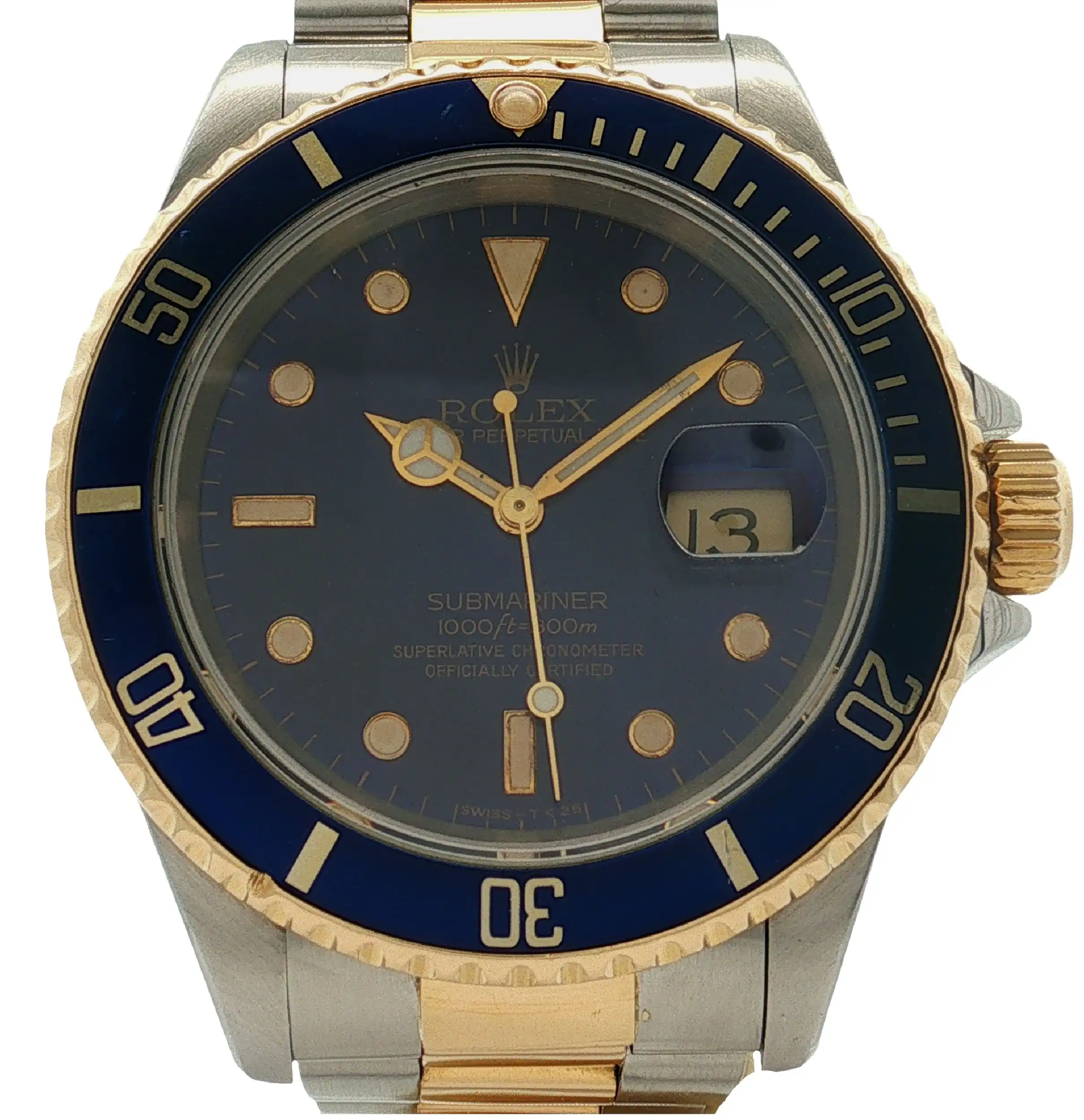 Herrenuhr Rolex Submariner 16613 Stahl Gold blaues ZB