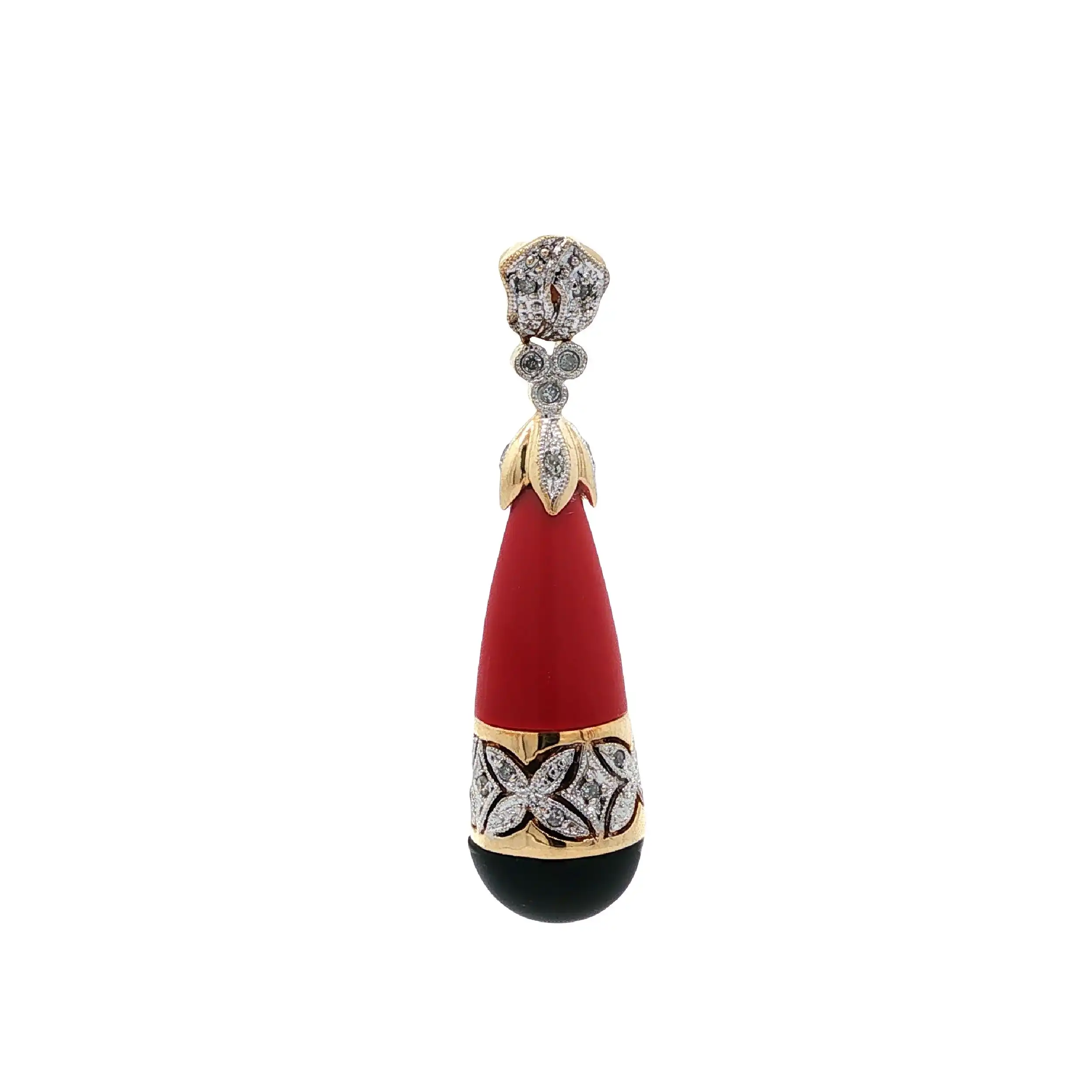 Anhänger Gelbgold mit Onyx, Koralle & Diamanten Anhänger Gelbgold mit Onyx, Koralle & Diamanten