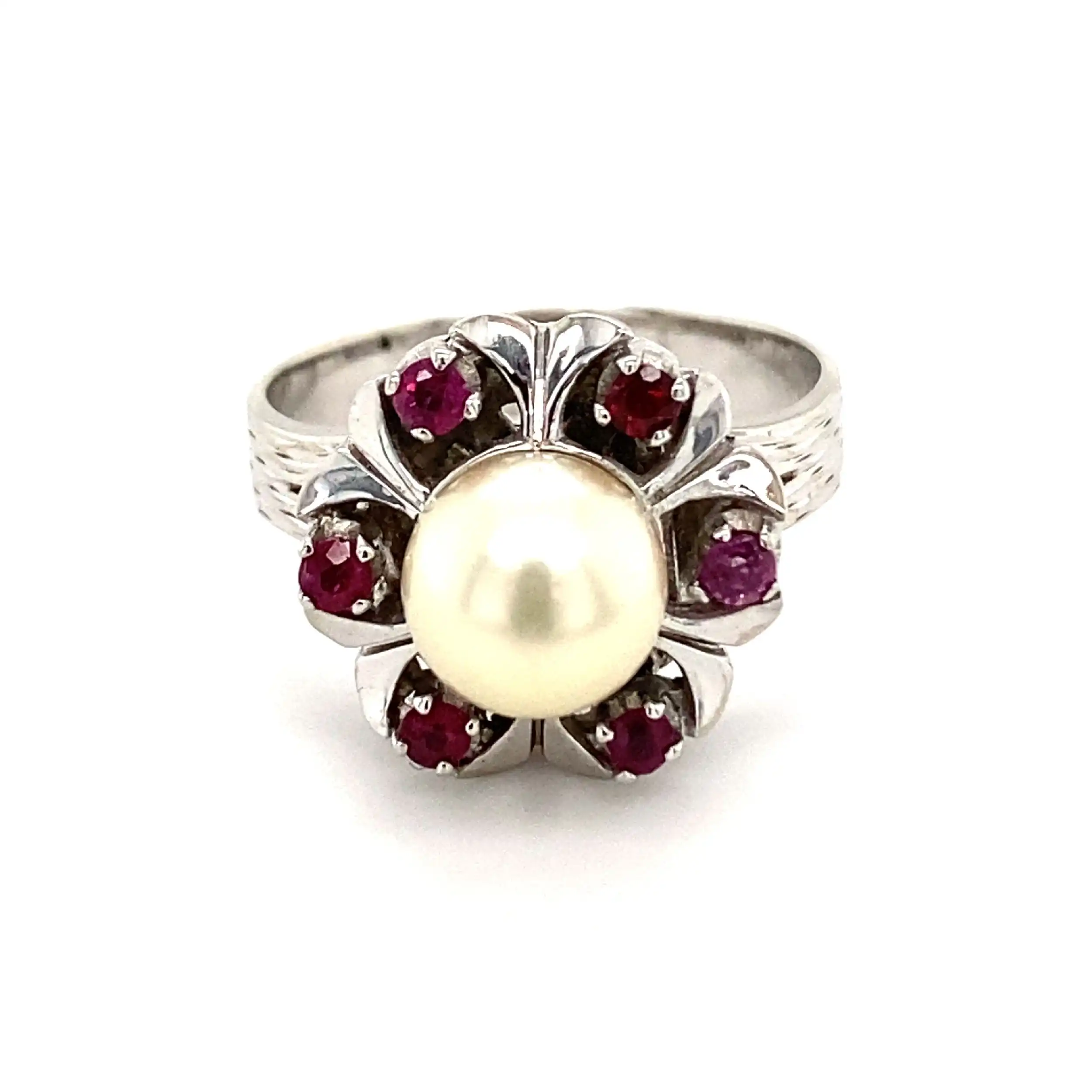 Ring Weißgold mit Perle & Rubine Ring Weißgold mit Perle & Rubine