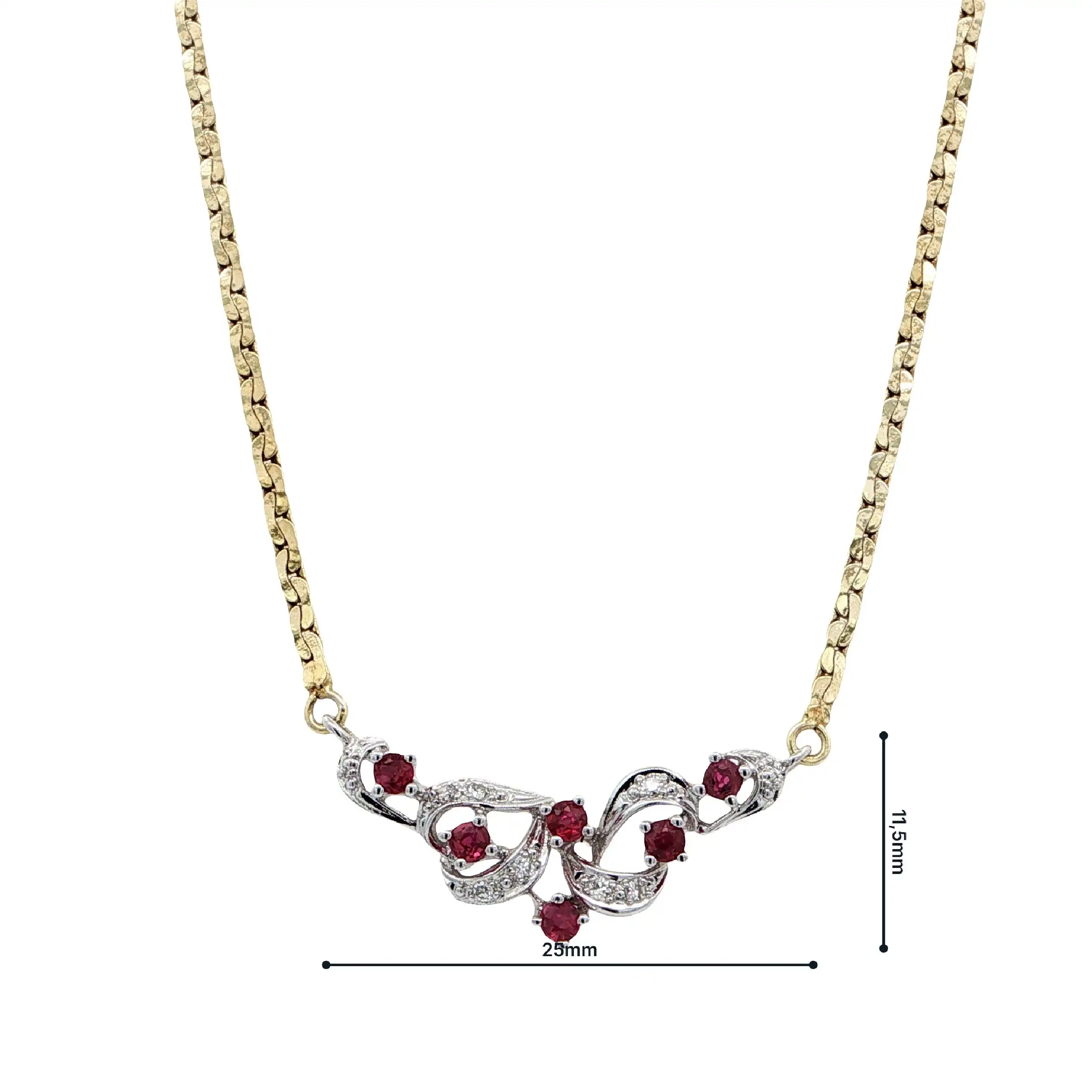 Collier Bicolor mit Rubinen & Diamanten, graviert mit 0,07ct.