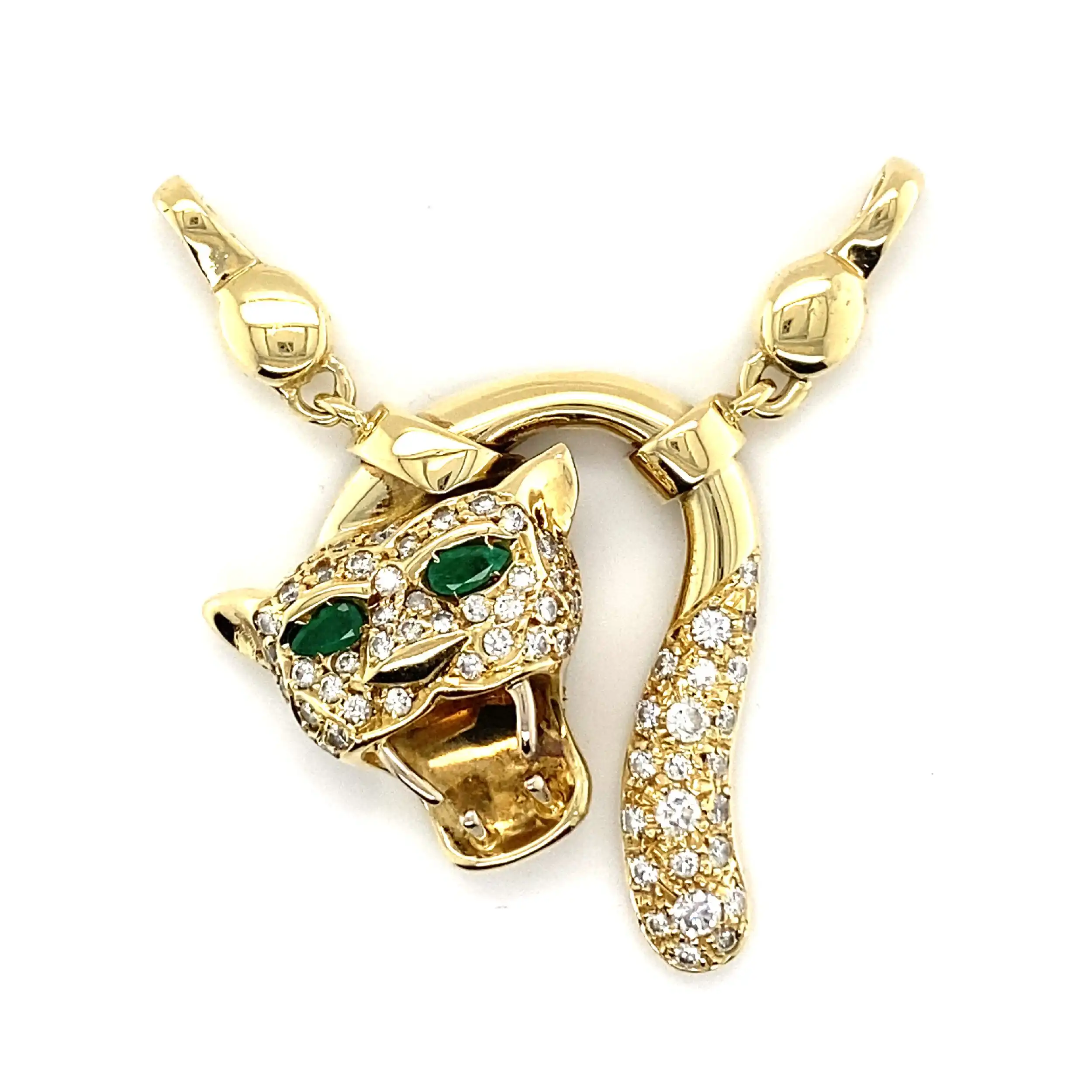 Anhänger Gelbgold Panther mit Smaragden & Brillanten Anhänger Gelbgold Panther mit Smaragden & Brillanten