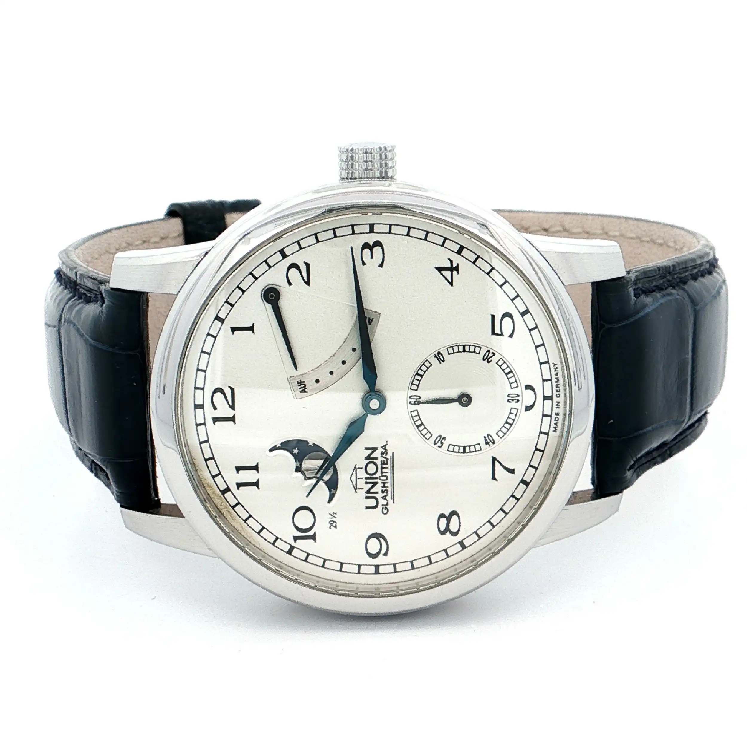 Herrenuhr Union Glashütte Julius Bergter mit Gangreserve & Mondphase Limited Edition mit Box und Papieren