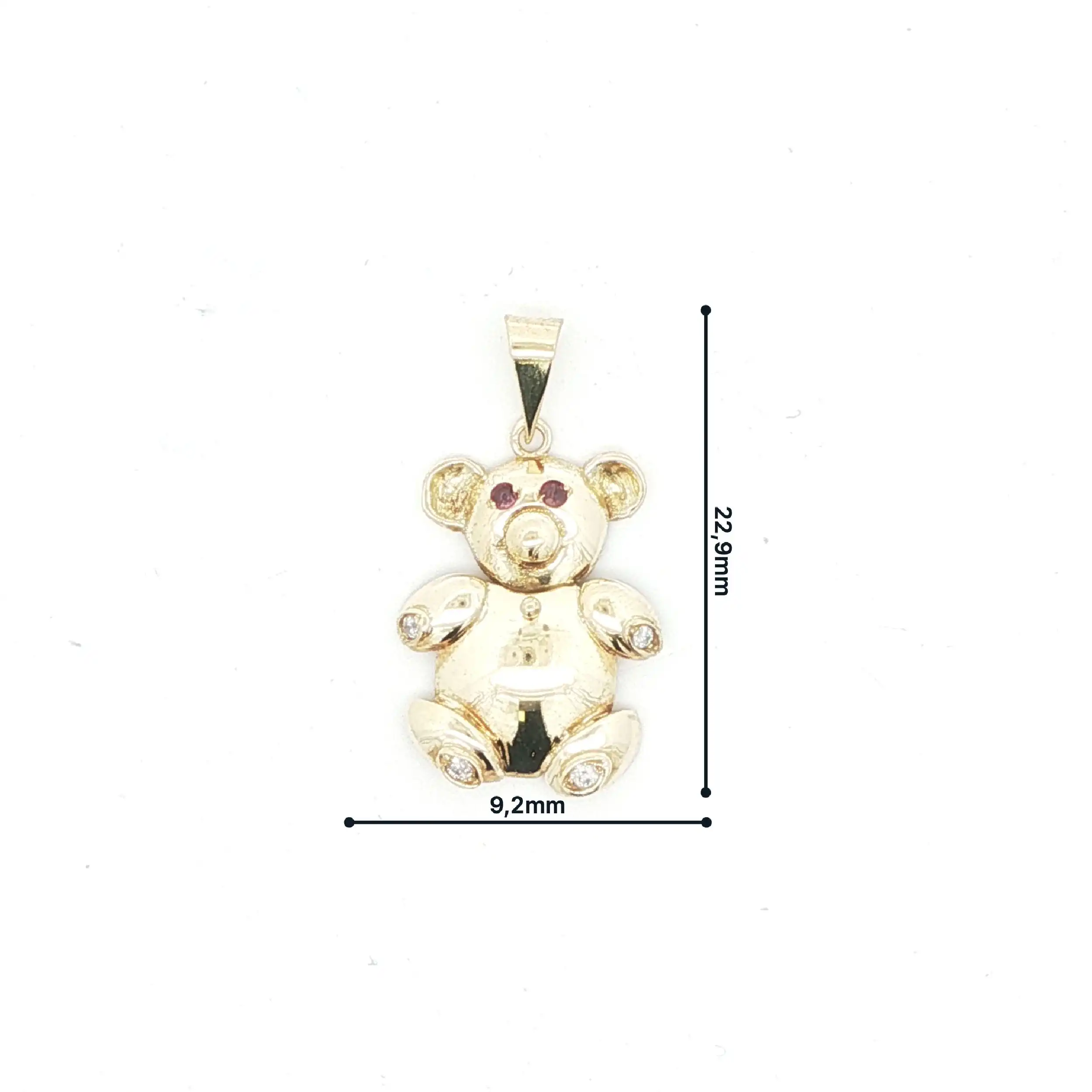Anhänger Gelbgold Teddybär mit Zirkonia und roten Farbsteinen Anhänger Gelbgold Teddybär mit Zirkonia und roten Farbsteinen
