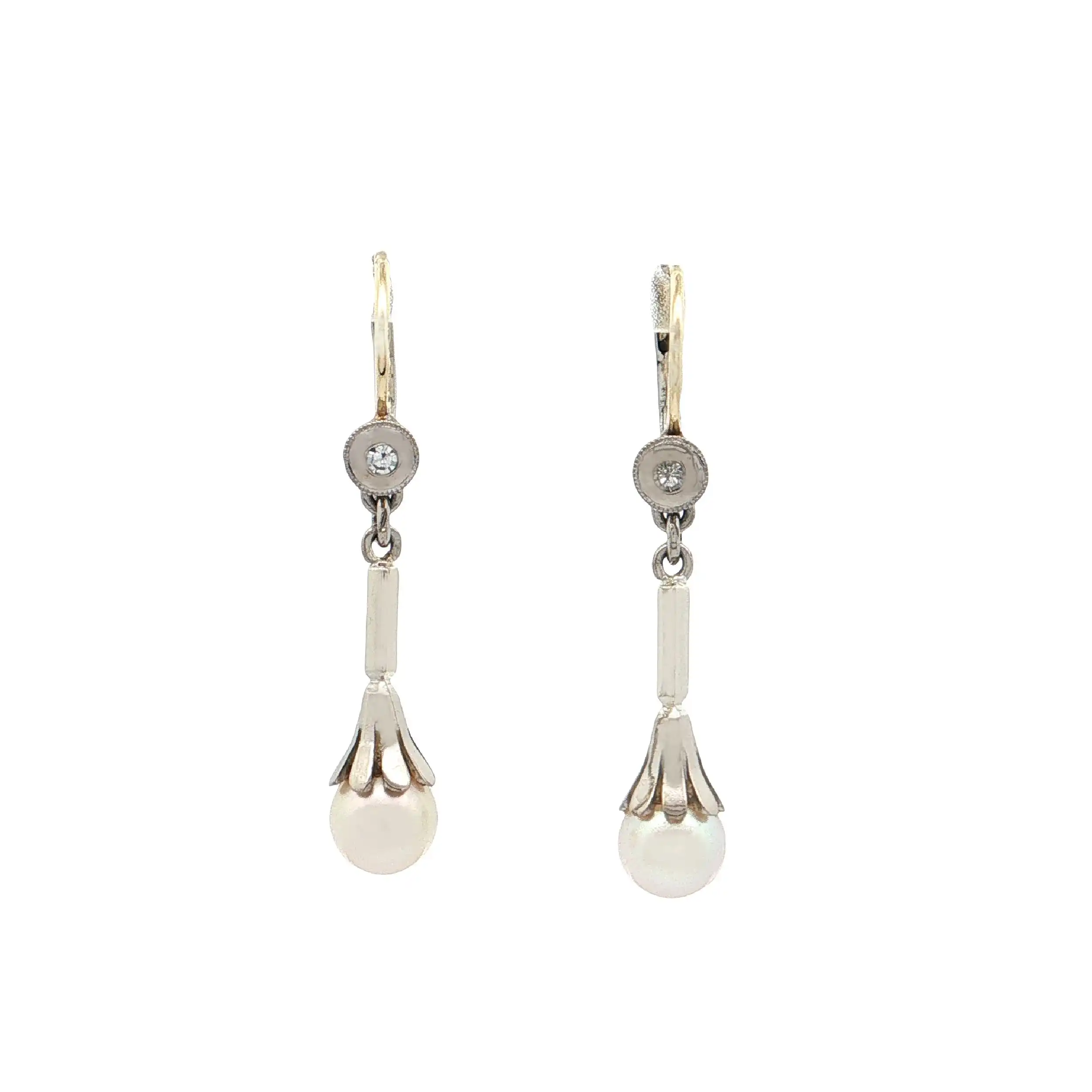 Ohrhänger Bicolor mit Perle und Diamanten Ohrhänger Bicolor mit Perle und Diamanten