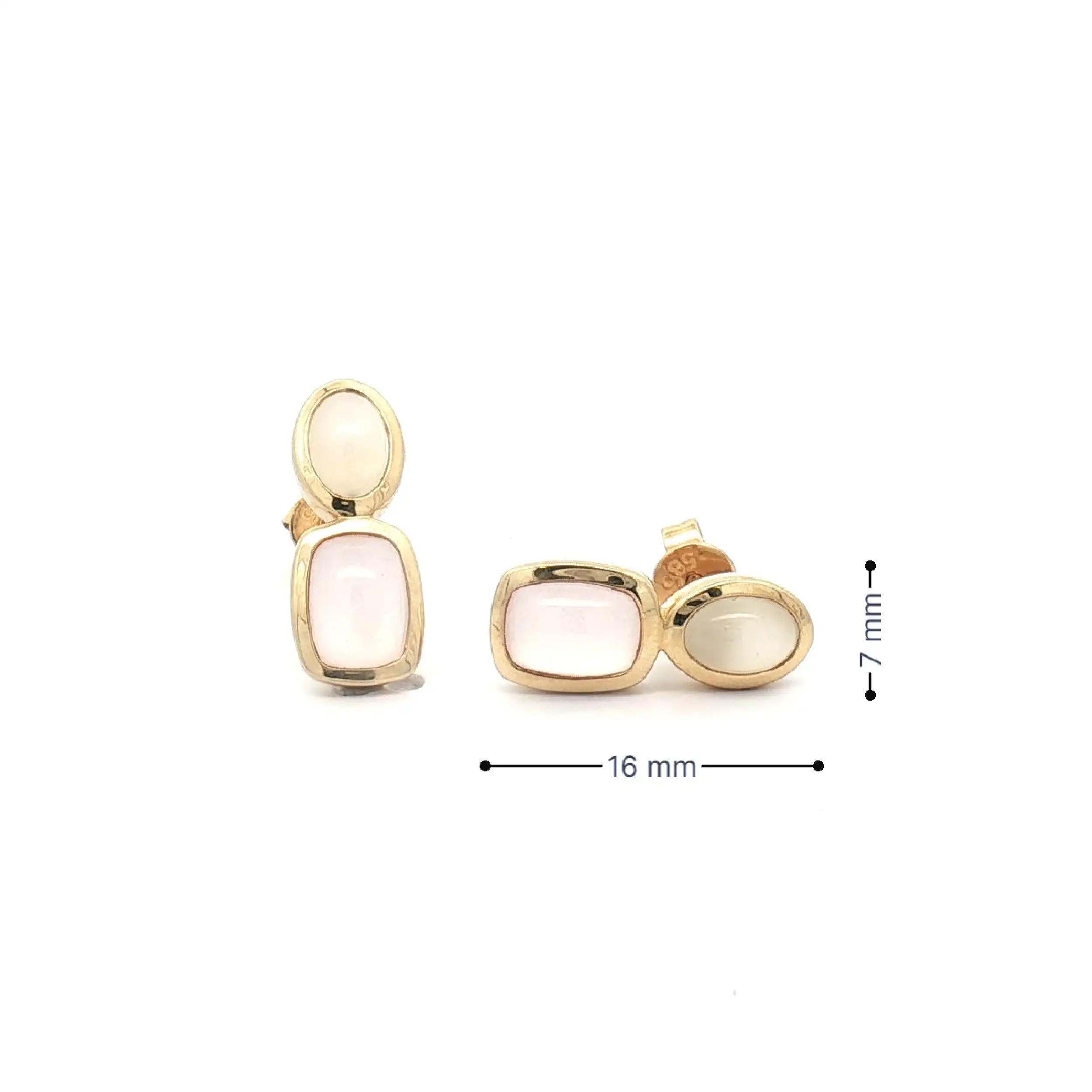 Ohrstecker Gelbgold mit Rosenquarz Cabochon und Mondstein Cabochon