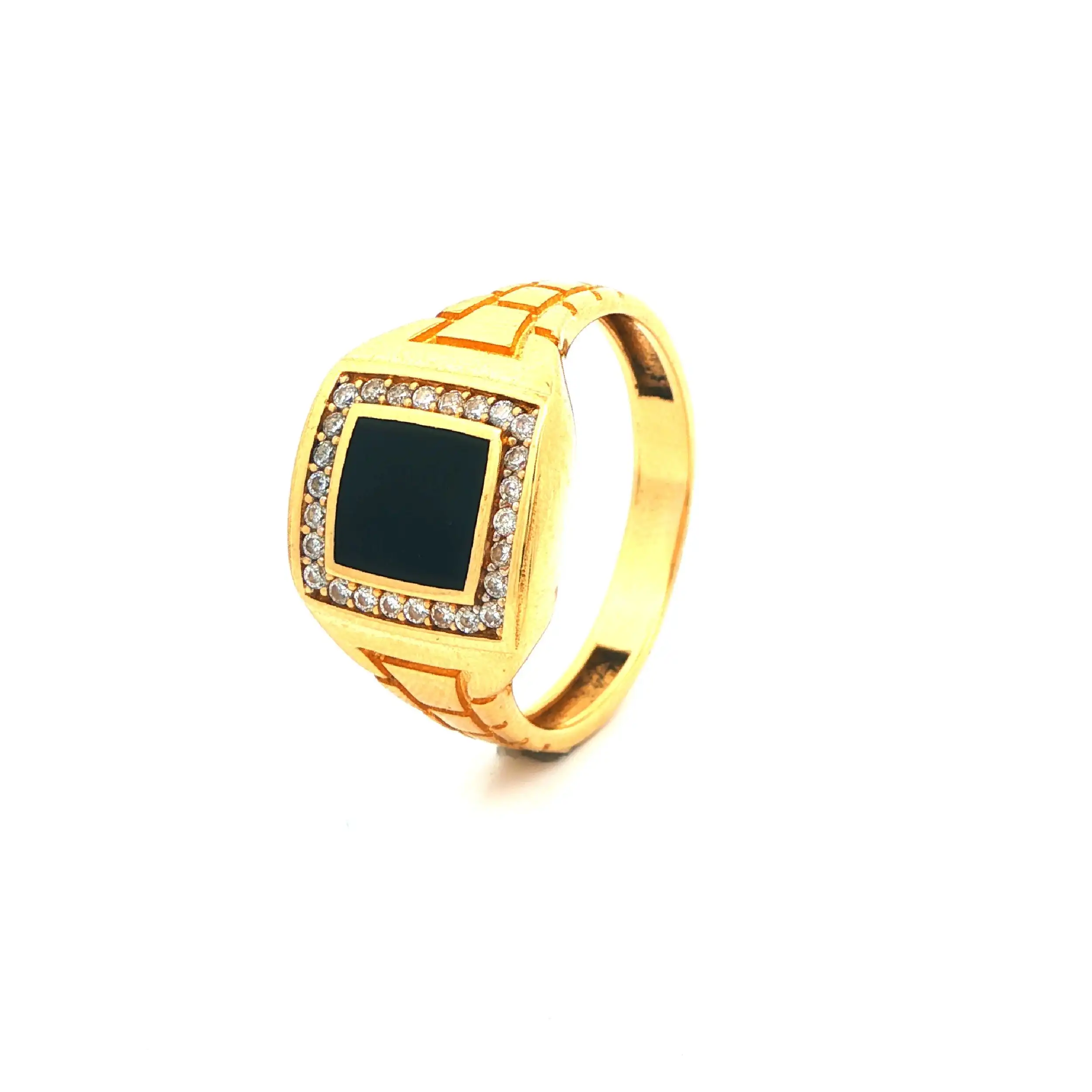 Ring Gelbgold mit Onyx und Zirkonia