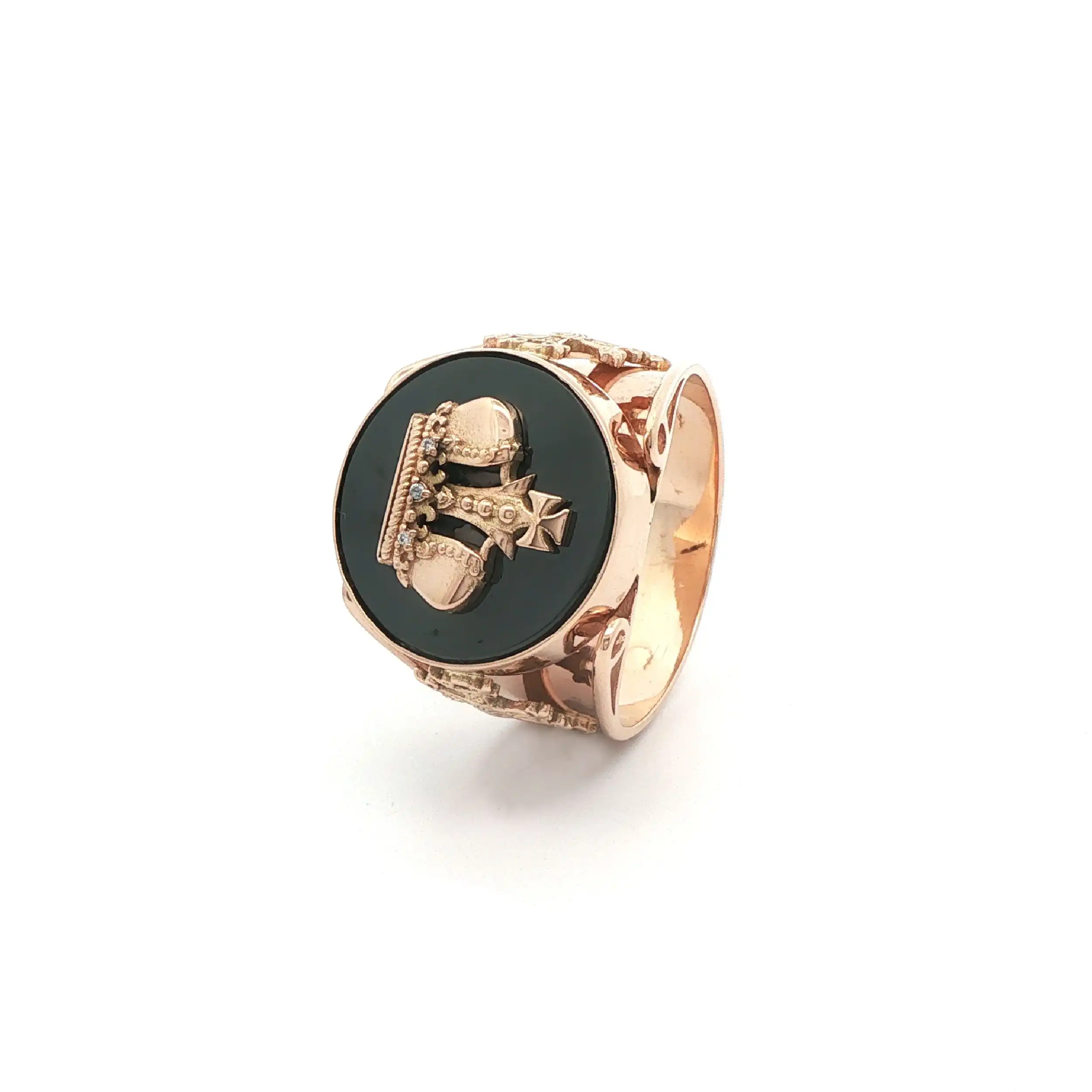 Ring Rotgold mit schwarzem Farbstein "Krone"
