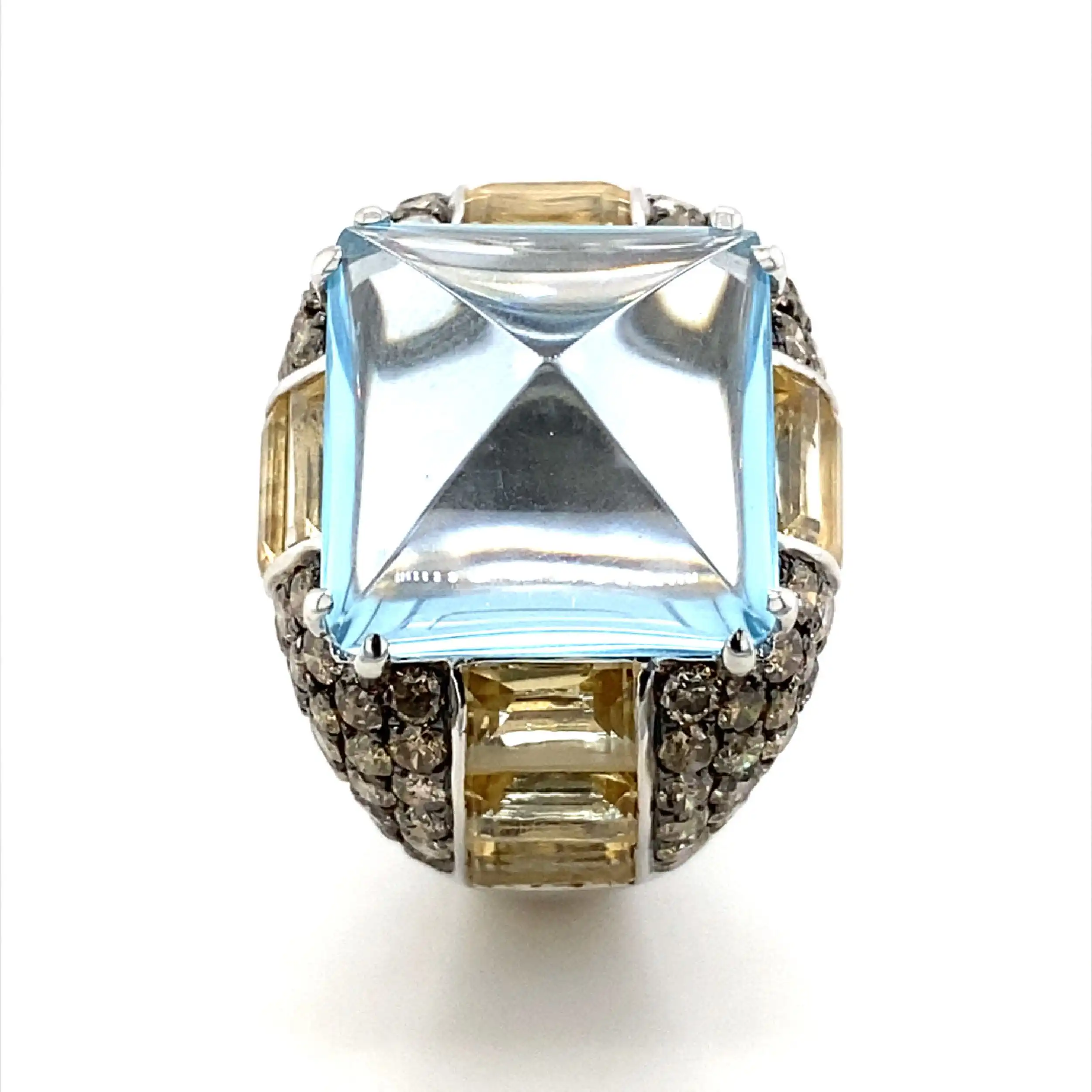 Ring Weißgold mit Blau Topas, Citrin und Brillanten