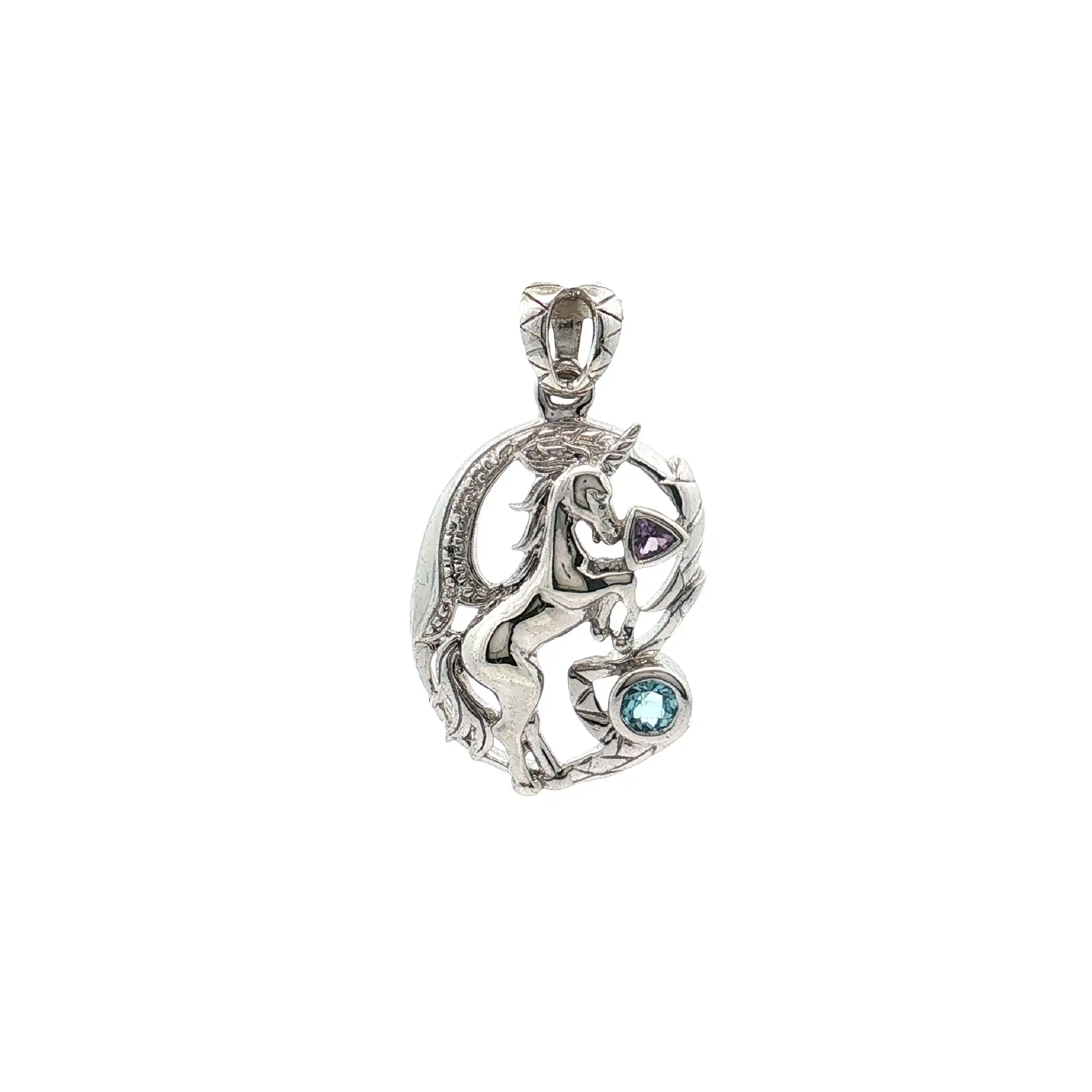 Anhänger Silber Pferd mit blauem und lila Stein