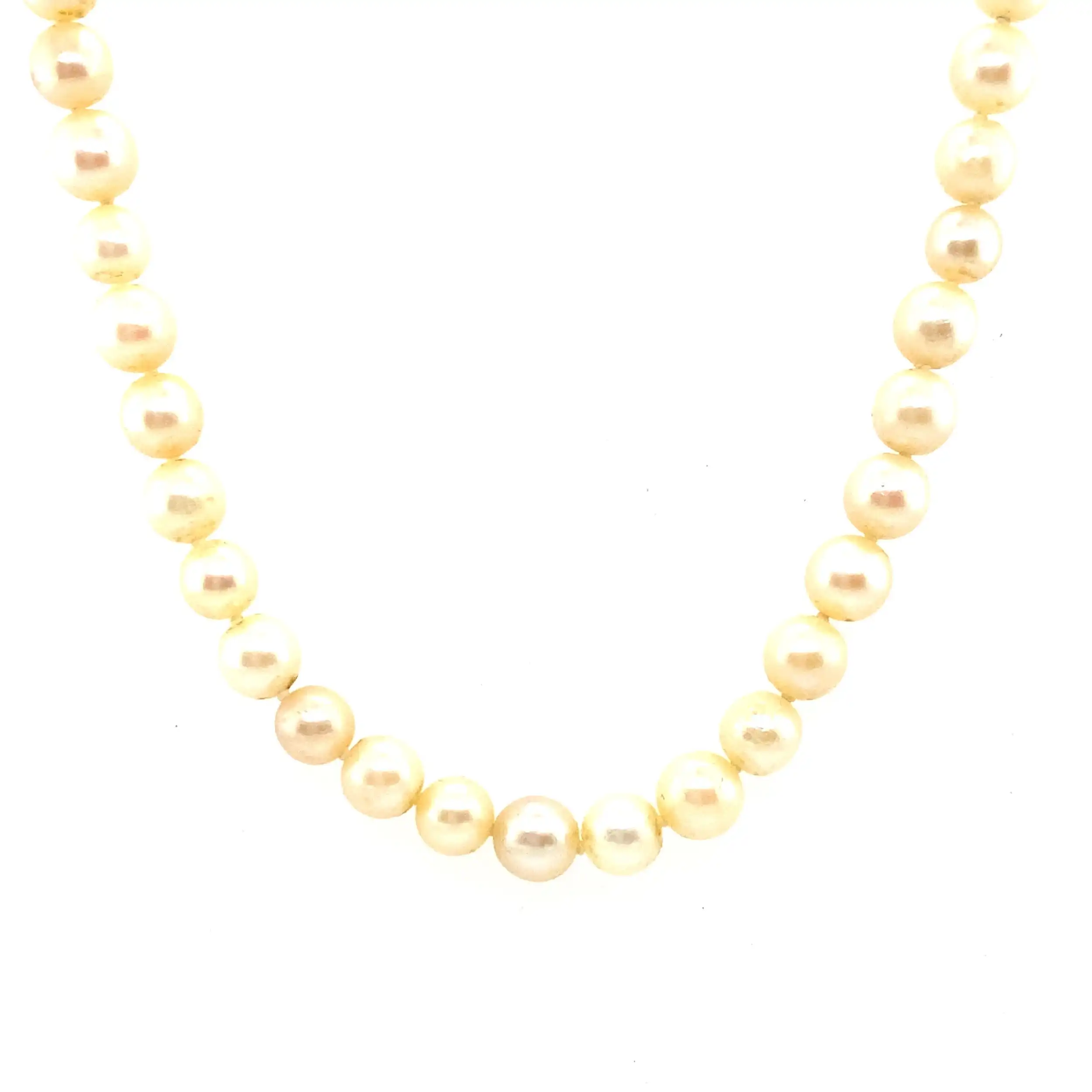 Perlkette mit Weißgold Schließe mit grünem Stein und Diamanten Perlkette mit Weißgold Schließe mit grünem Stein und Diamanten