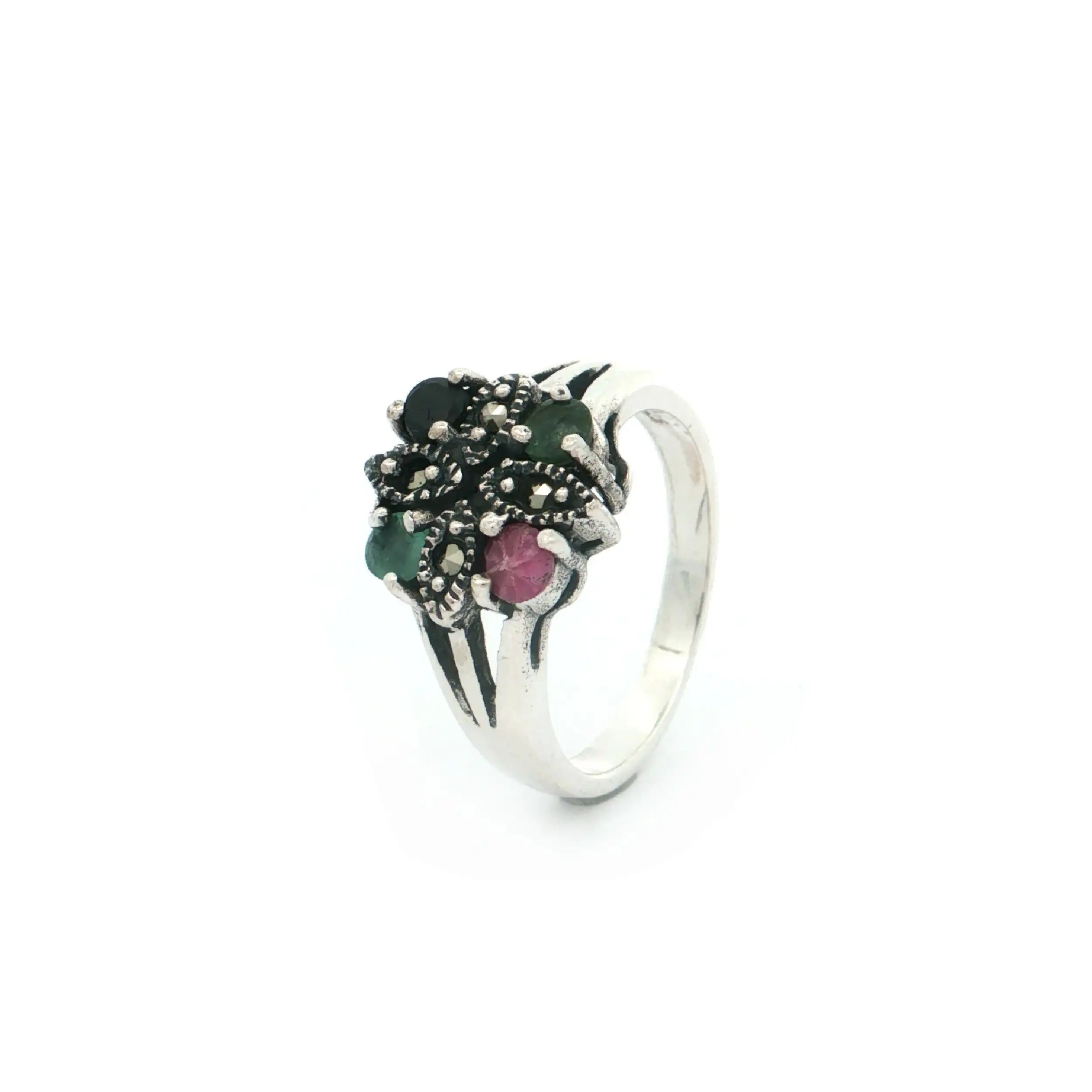 Ring Silber mit Farbsteinen und Markasiten