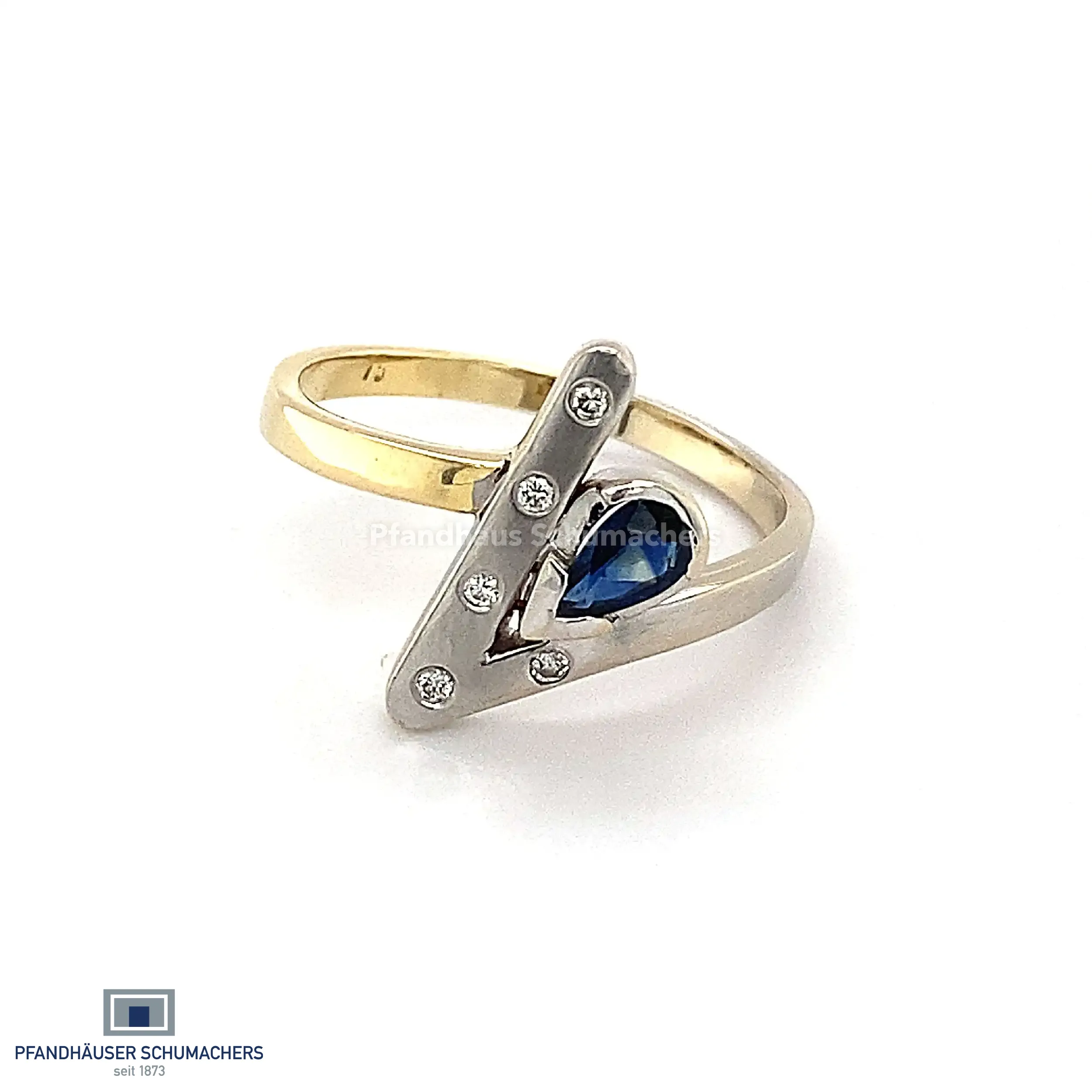 Ring Bicolor mit Brillanten und blauen Farbstein