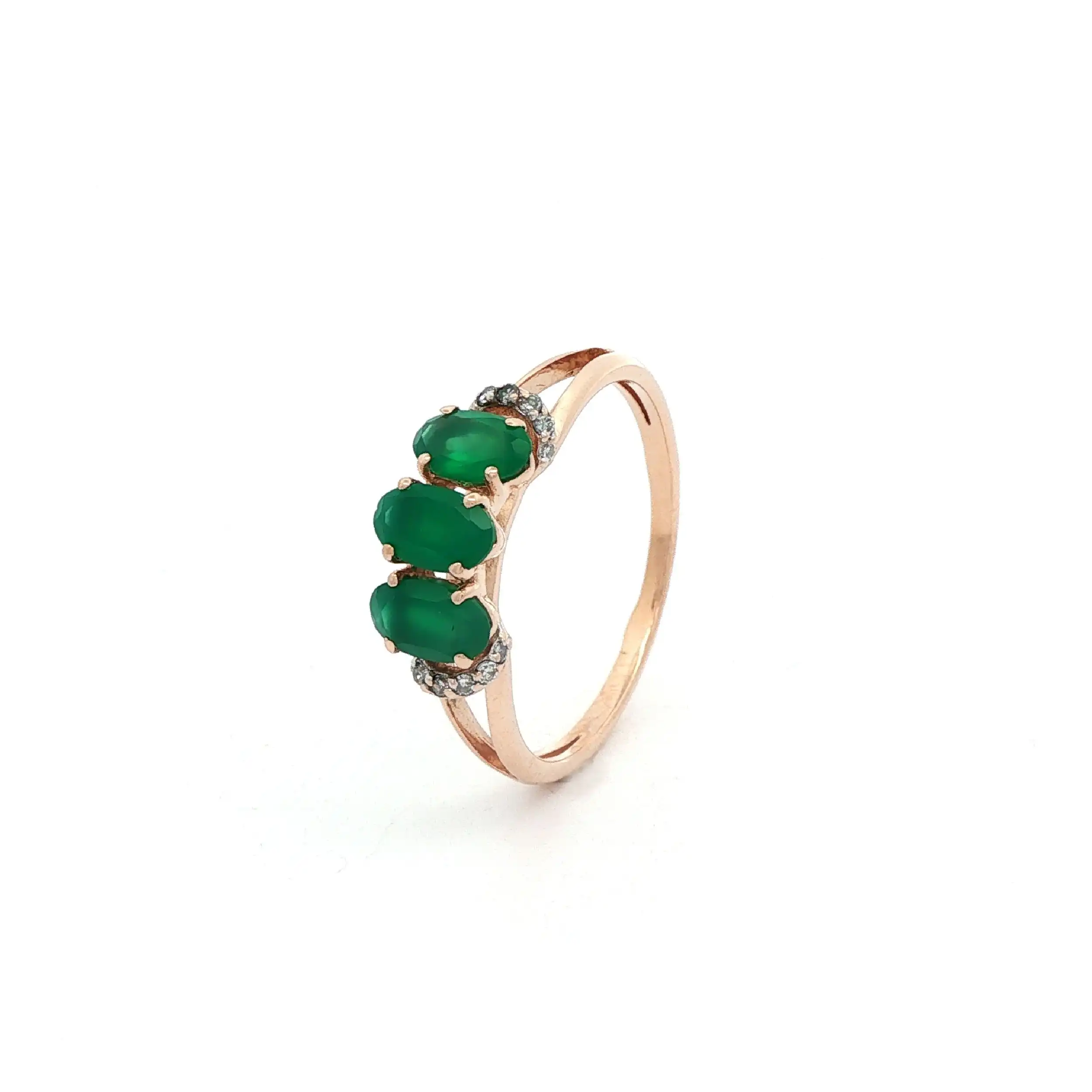 Ring Rotgold mit grünen Farbsteinen und Diamanten