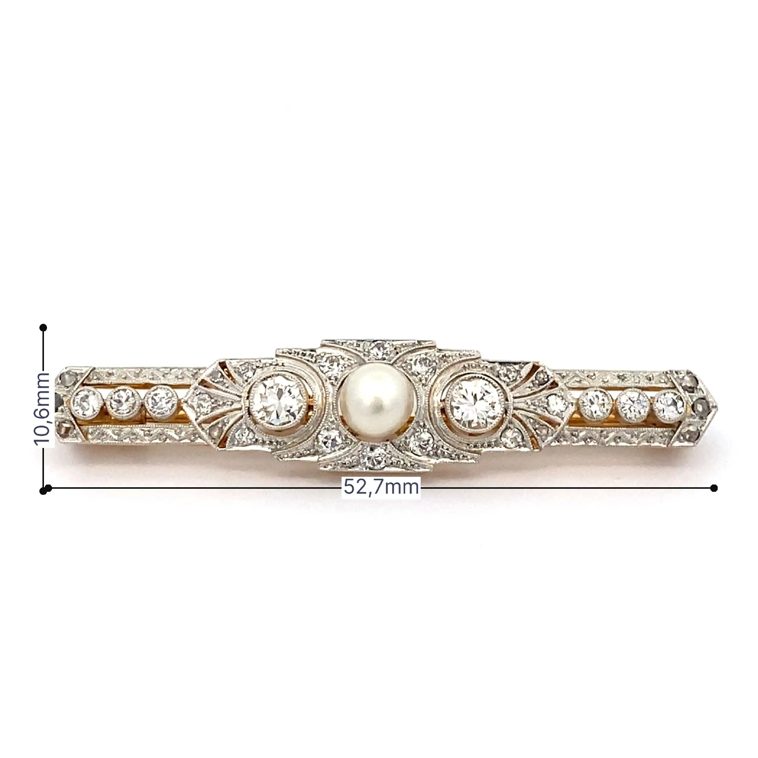 Brosche Artdeco Bicolor mit Perle, Diamanten, Rosen und Brillanten Brosche Artdeco Bicolor mit Perle, Diamanten, Rosen und Brillanten