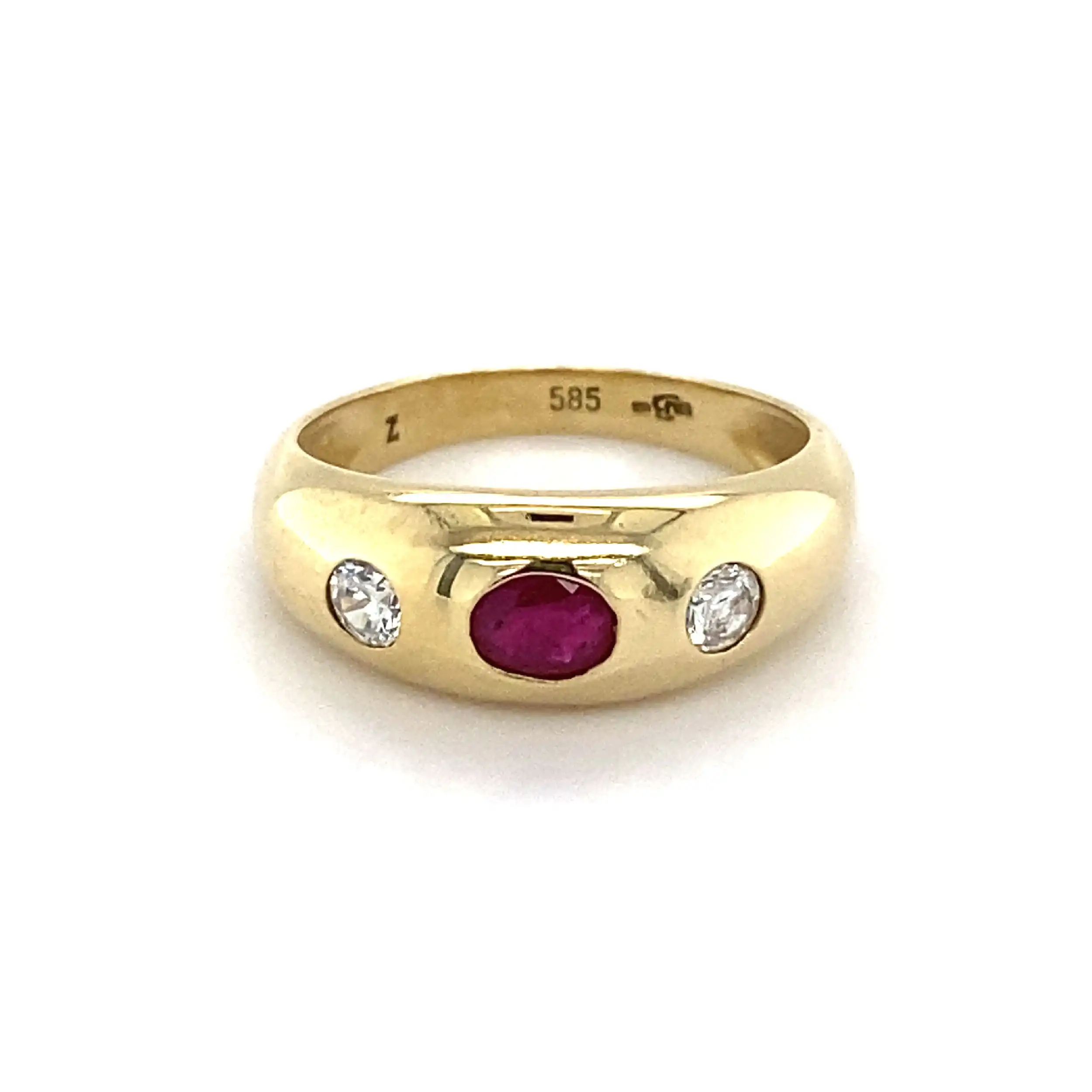 Ring Gelbgold mit rotem Farbstein und Zirkonia Ring Gelbgold mit rotem Farbstein und Zirkonia