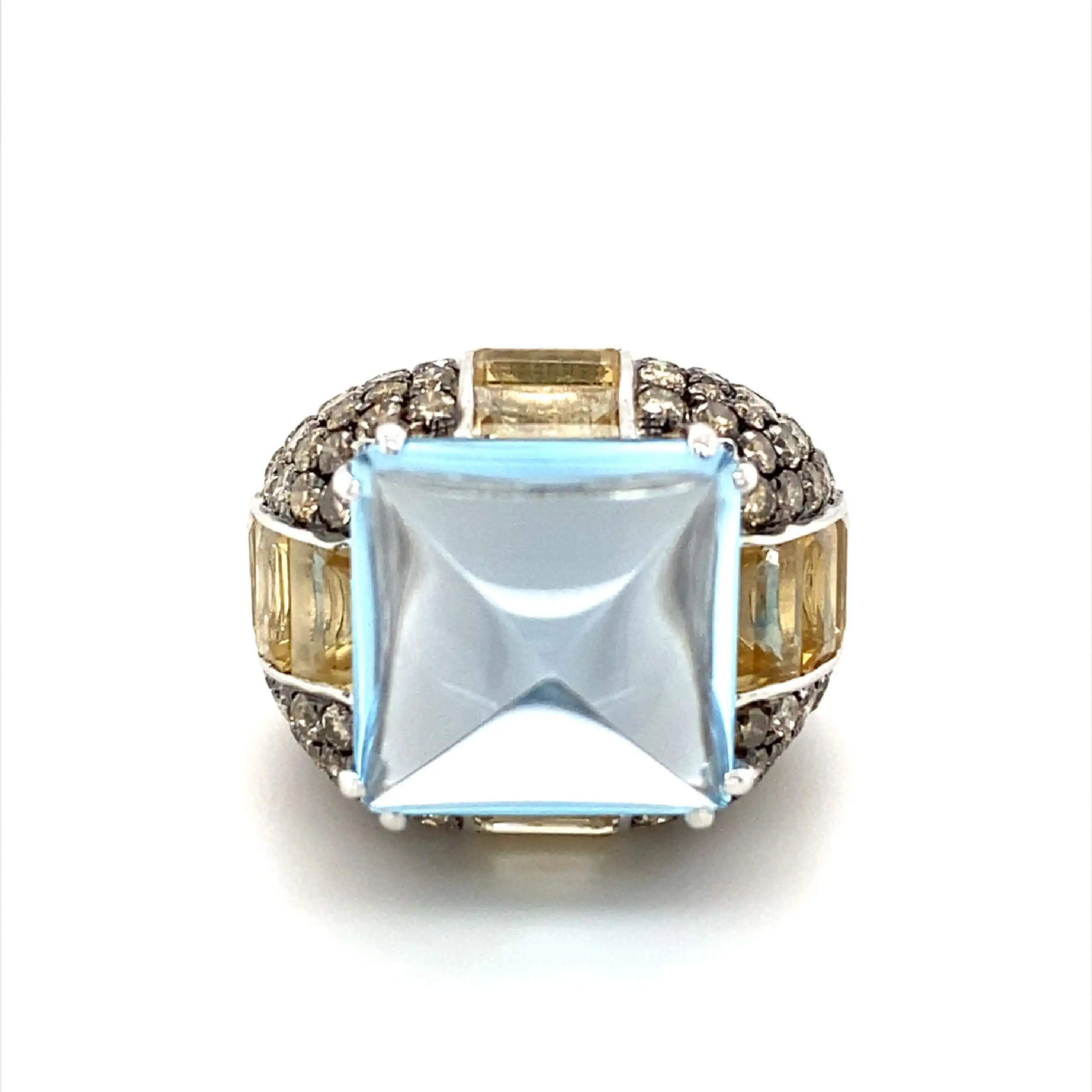 Ring Weißgold mit Blau Topas, Citrin und Brillanten