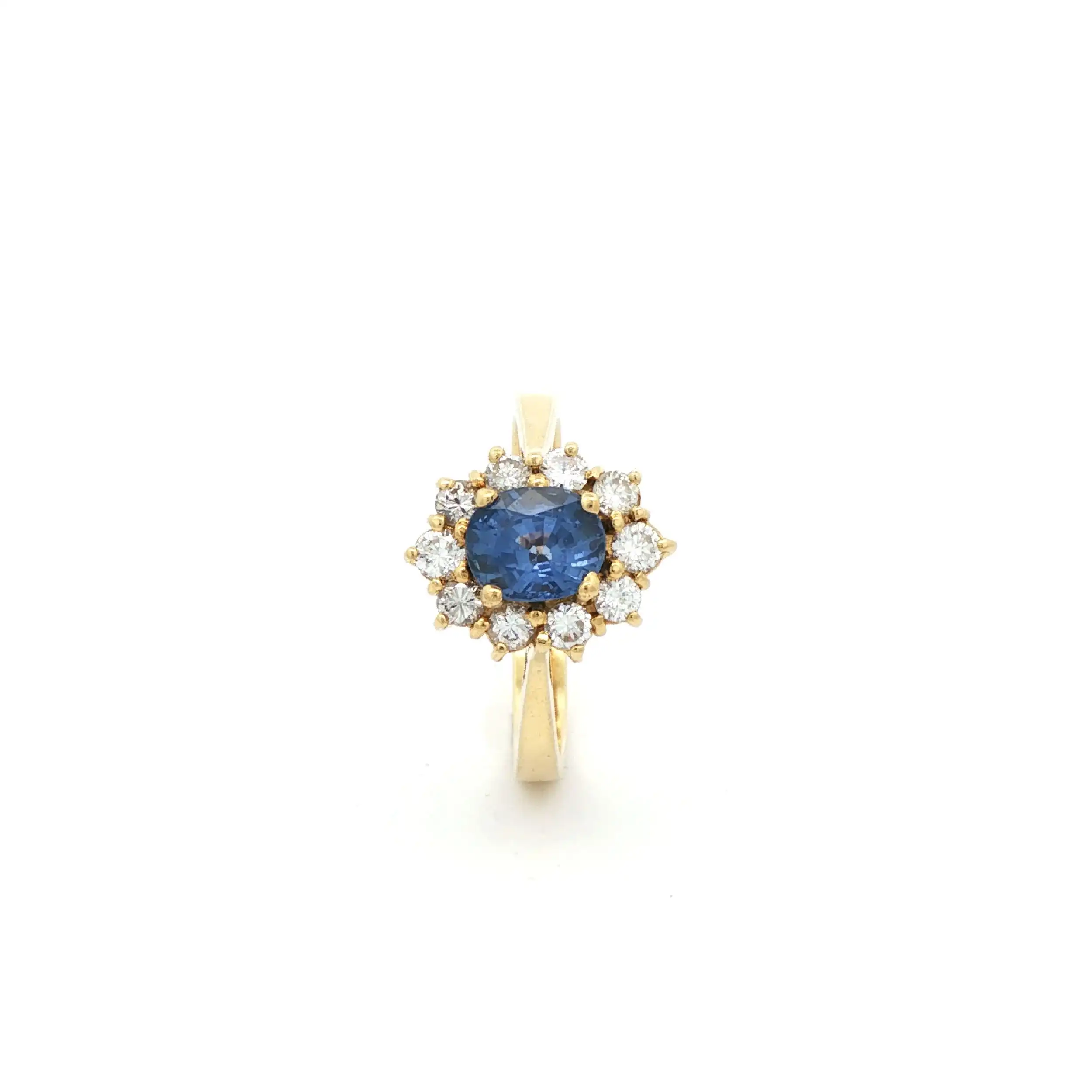 Ring Gelbgold mit hellblauen Farbstein und Brillanten Ring Gelbgold mit hellblauen Farbstein und Brillanten