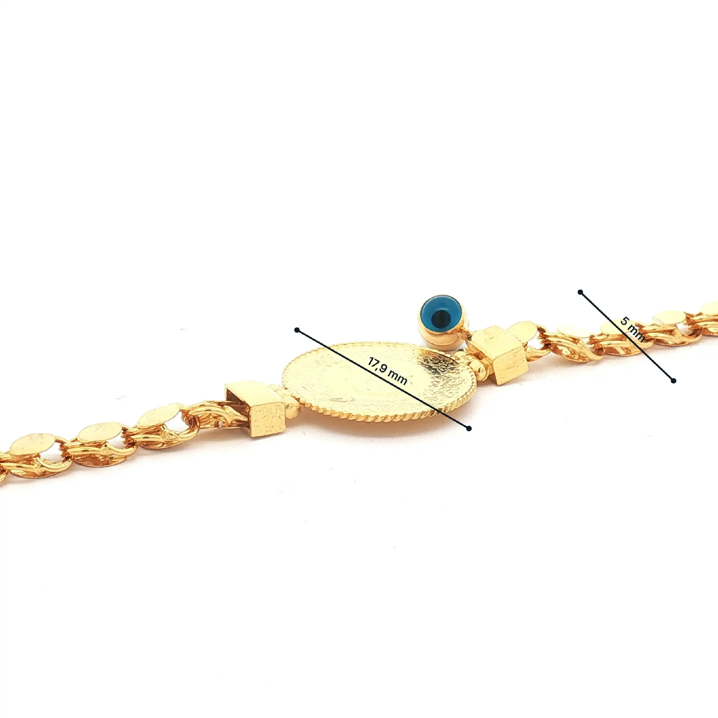 Münzarmband Gelbgold mit blauem Farbstein