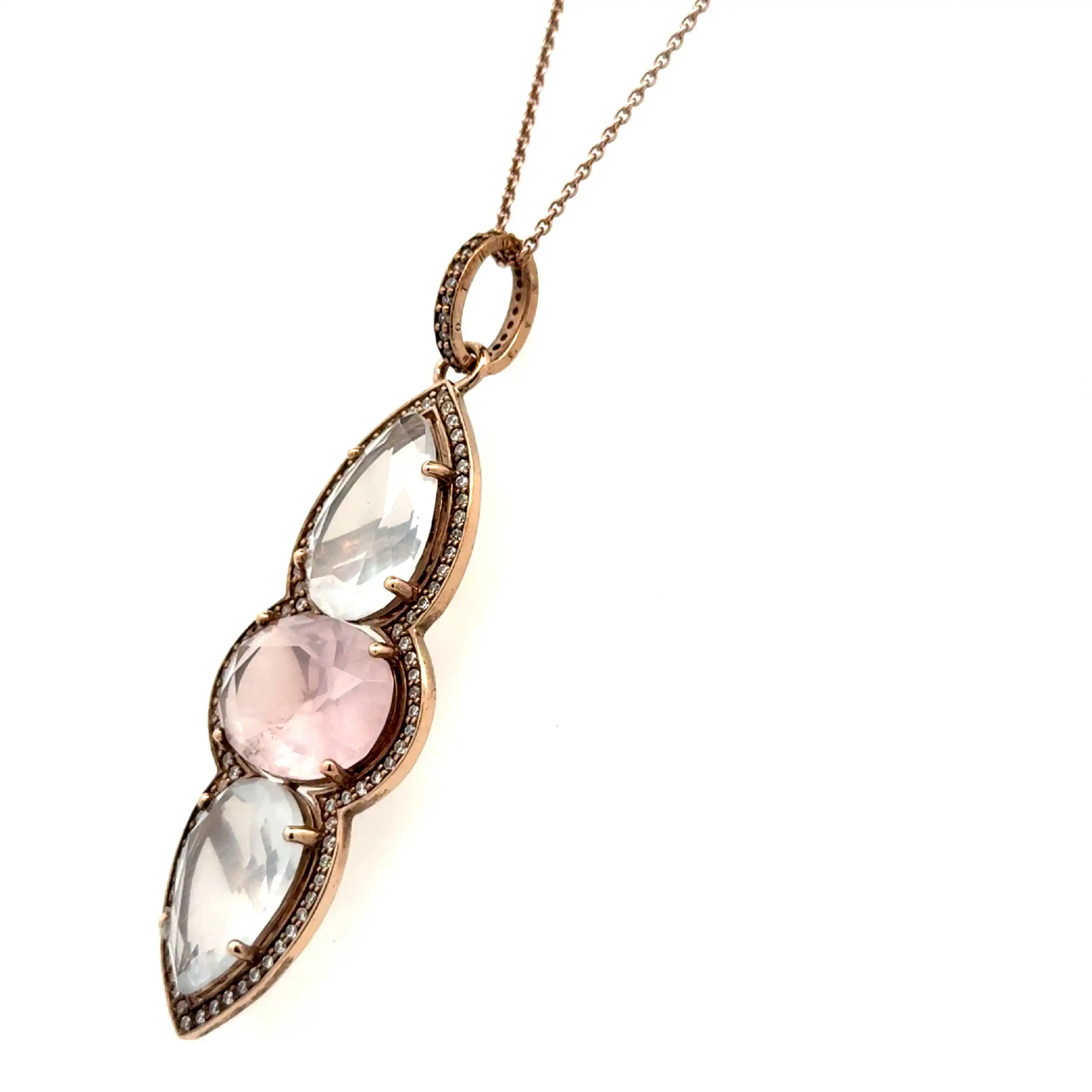 Silberkette mit Anhänger, rosa Farbsteinen & Zirkonia Rosé-vergoldet