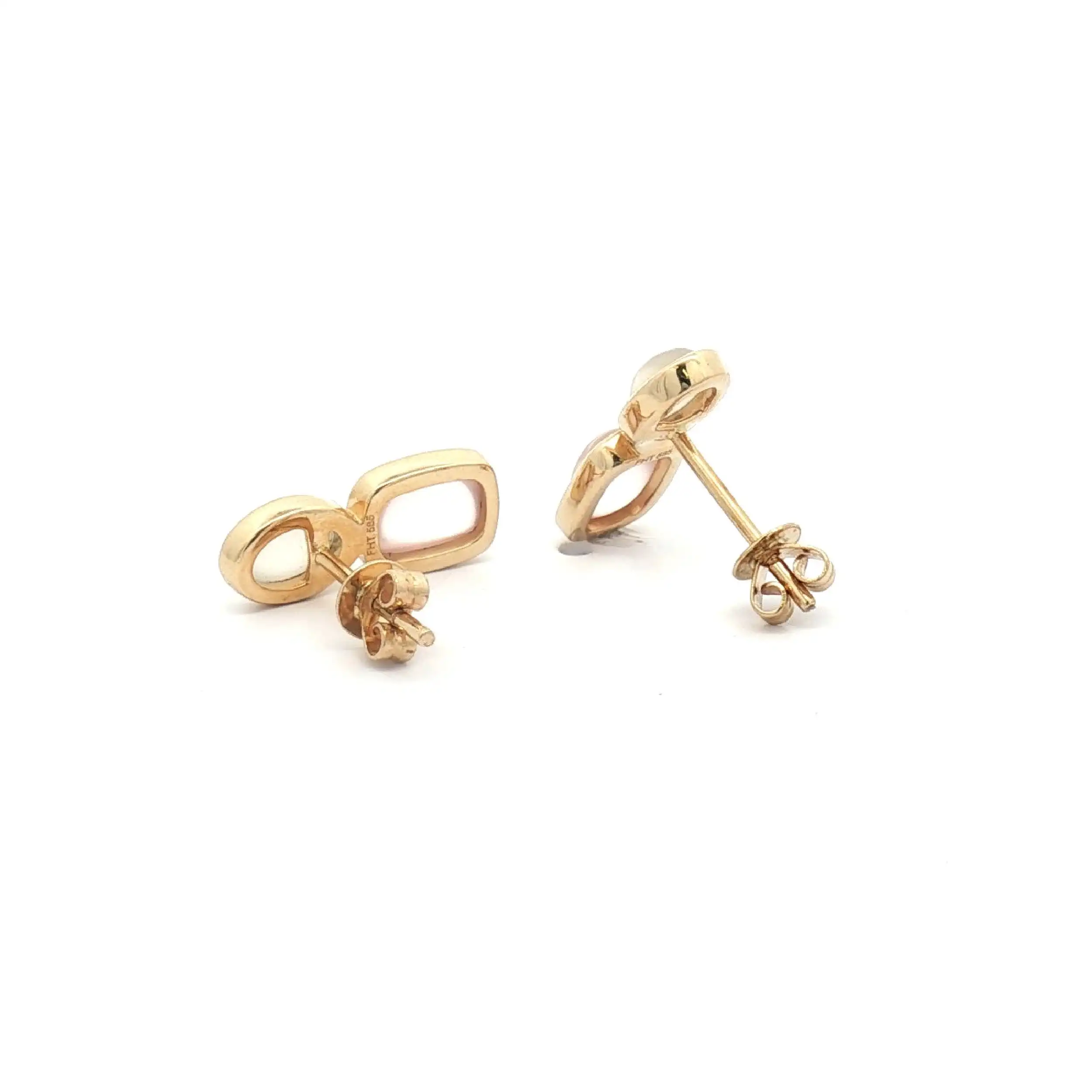 Ohrstecker Gelbgold mit Rosenquarz Cabochon und Mondstein Cabochon