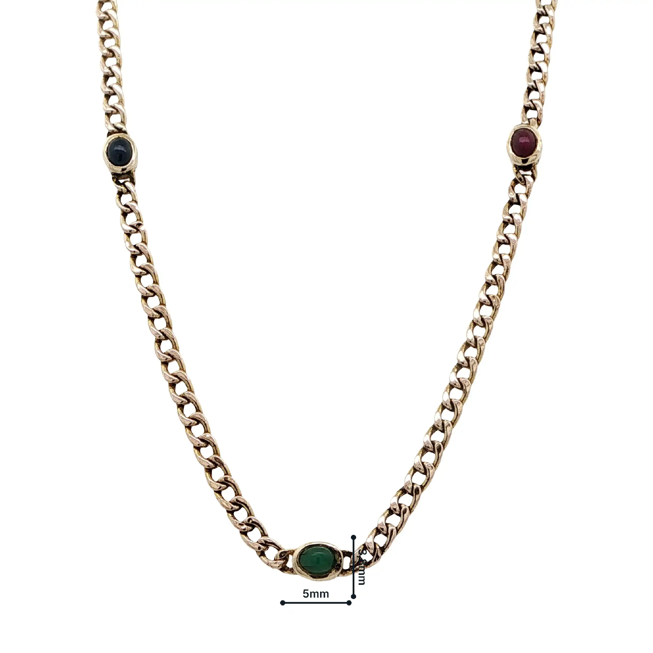 Panzerkette Gelbgold hohl mit Rubin, Smaragd & Saphir Cabochon Panzerkette Gelbgold hohl mit Rubin, Smaragd & Saphir Cabochon