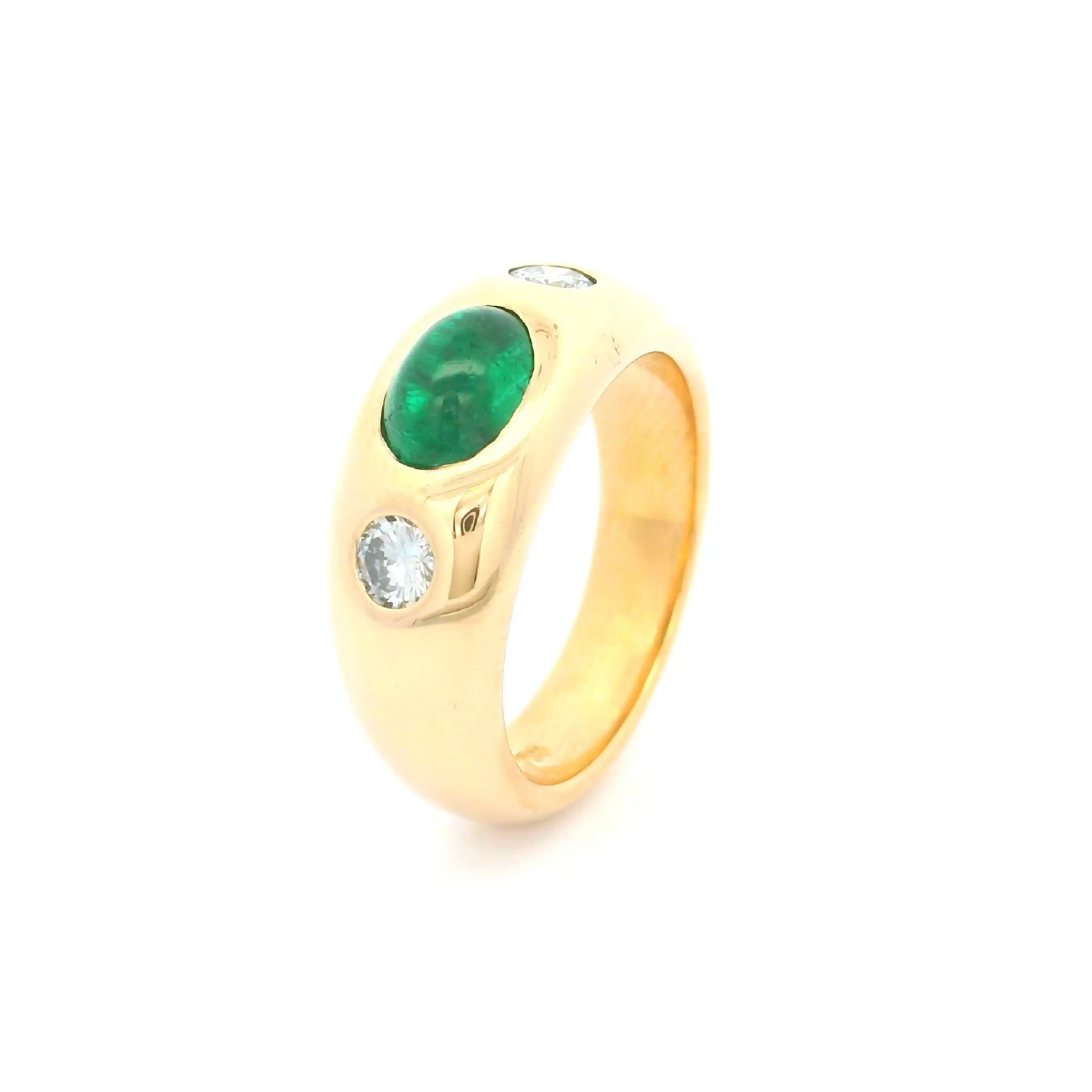Ring Gelbgold mit Smaragd Cabochon und 2 Brillanten