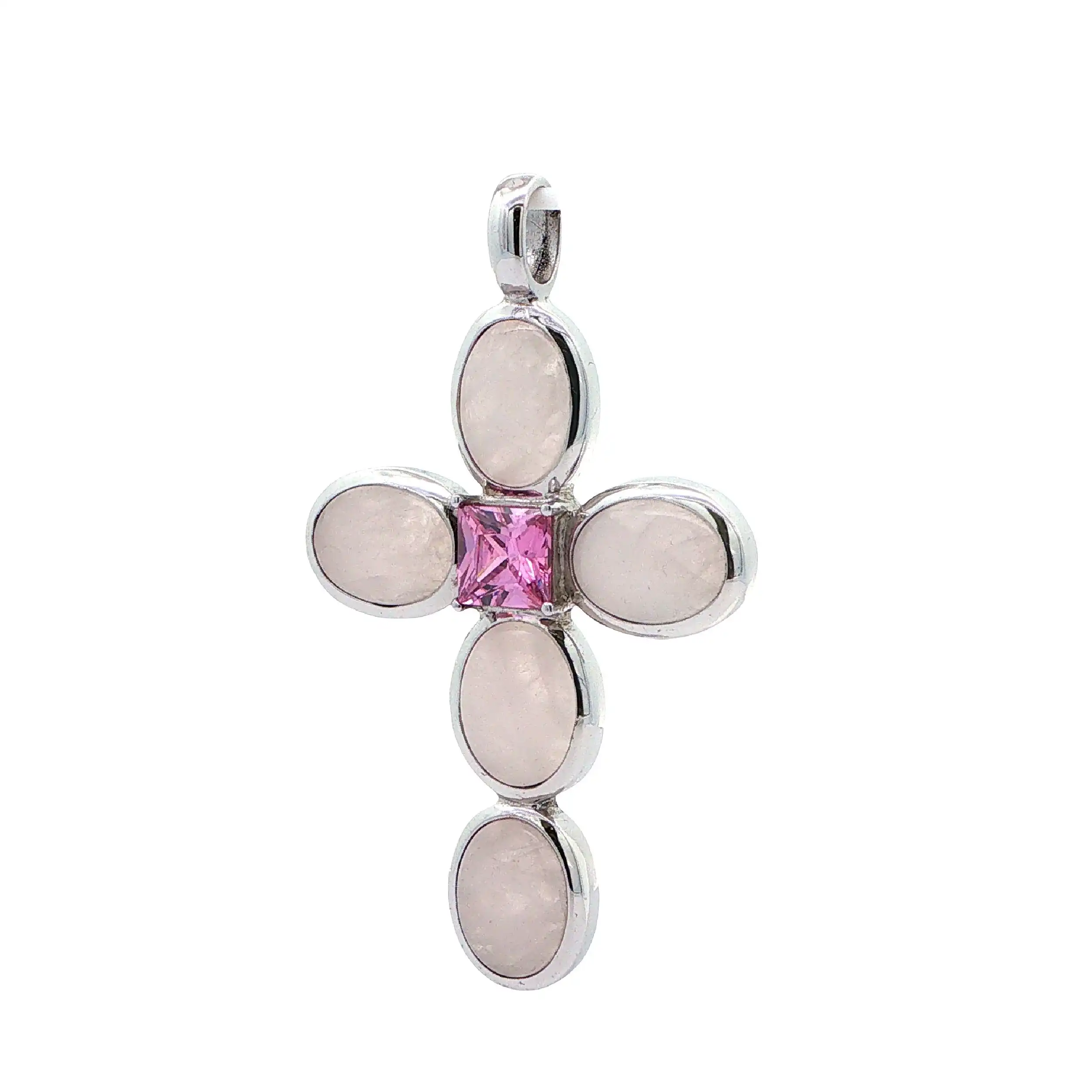 Anhänger Silber Kreuz mit rosa Farbsteinen Anhänger Silber Kreuz mit rosa Farbsteinen