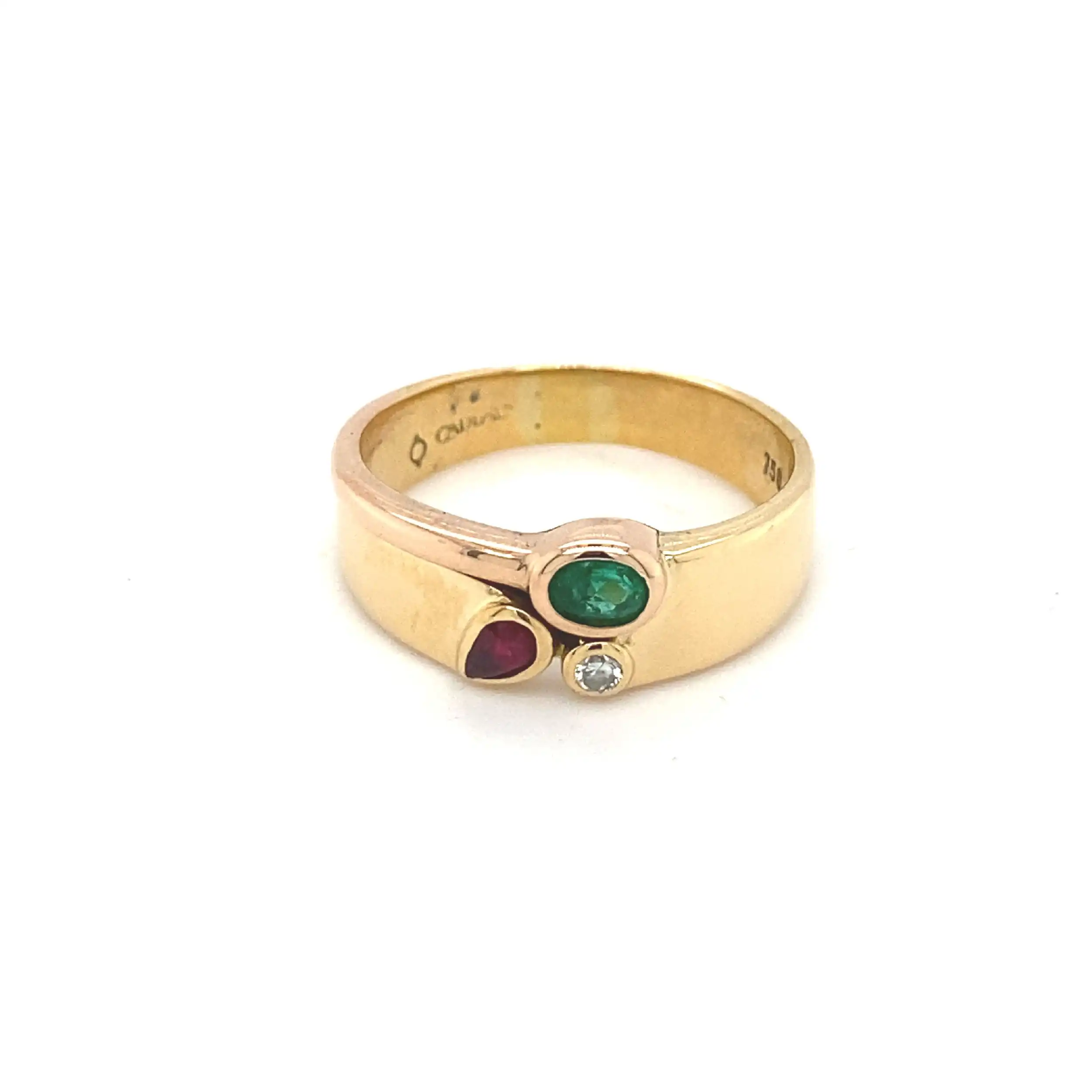 Ring Bicolor mit Rubin, Smaragd und Brillant