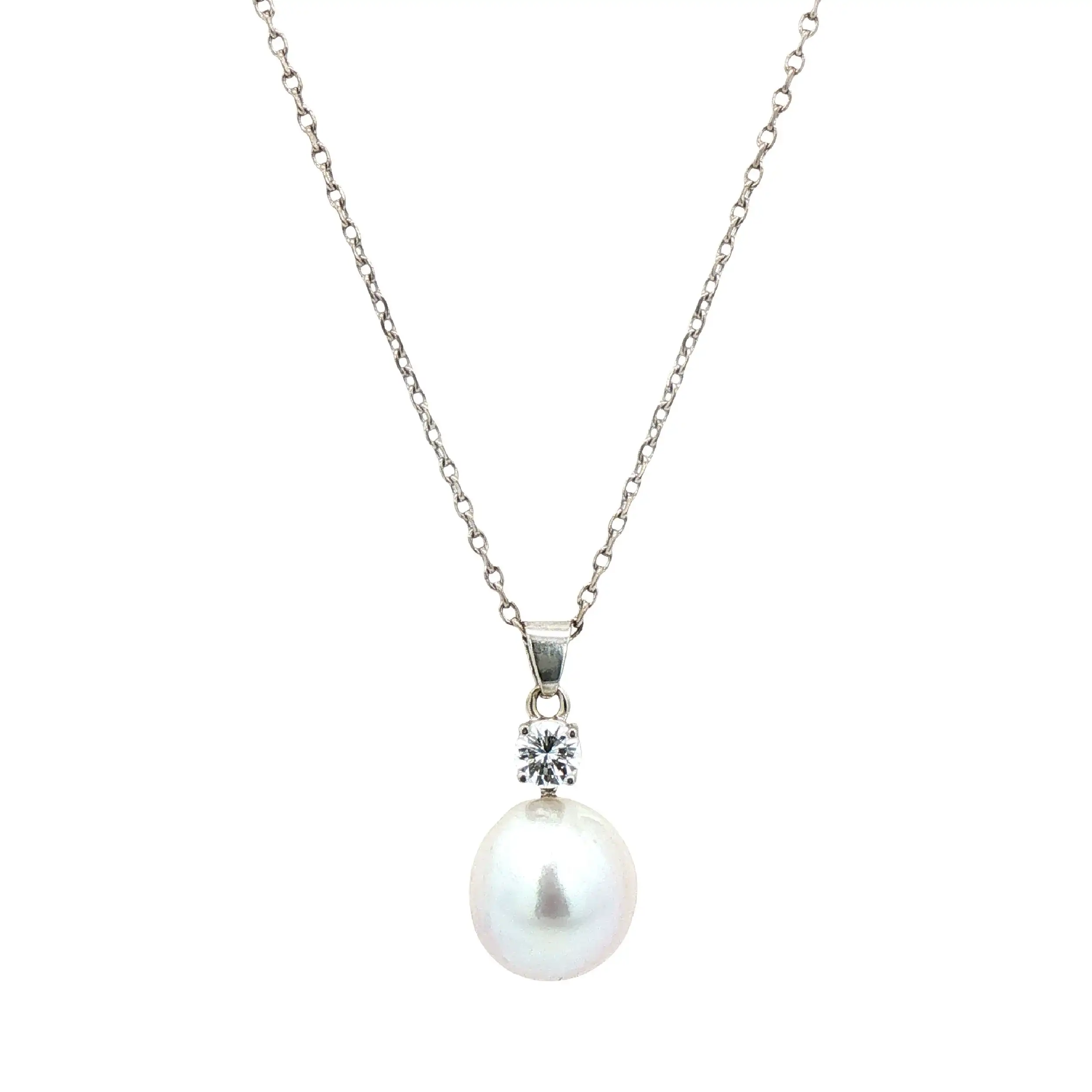 Collier Weißgold mit festen Anhänger Perle und Brillant Collier Weißgold mit festen Anhänger Perle und Brillant