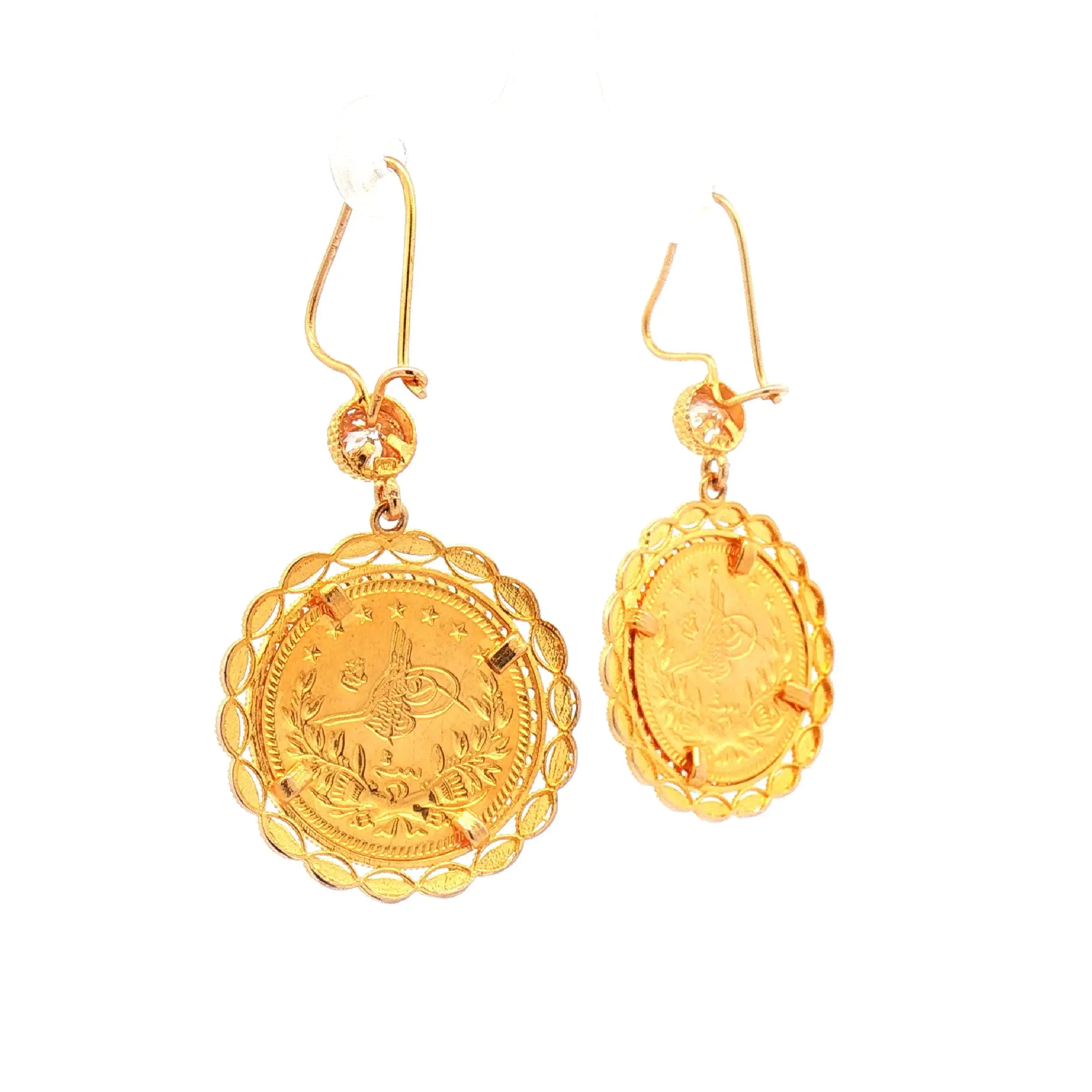 Ohrhänger Gelbgold mit Zirkonia und Münzimmitat
