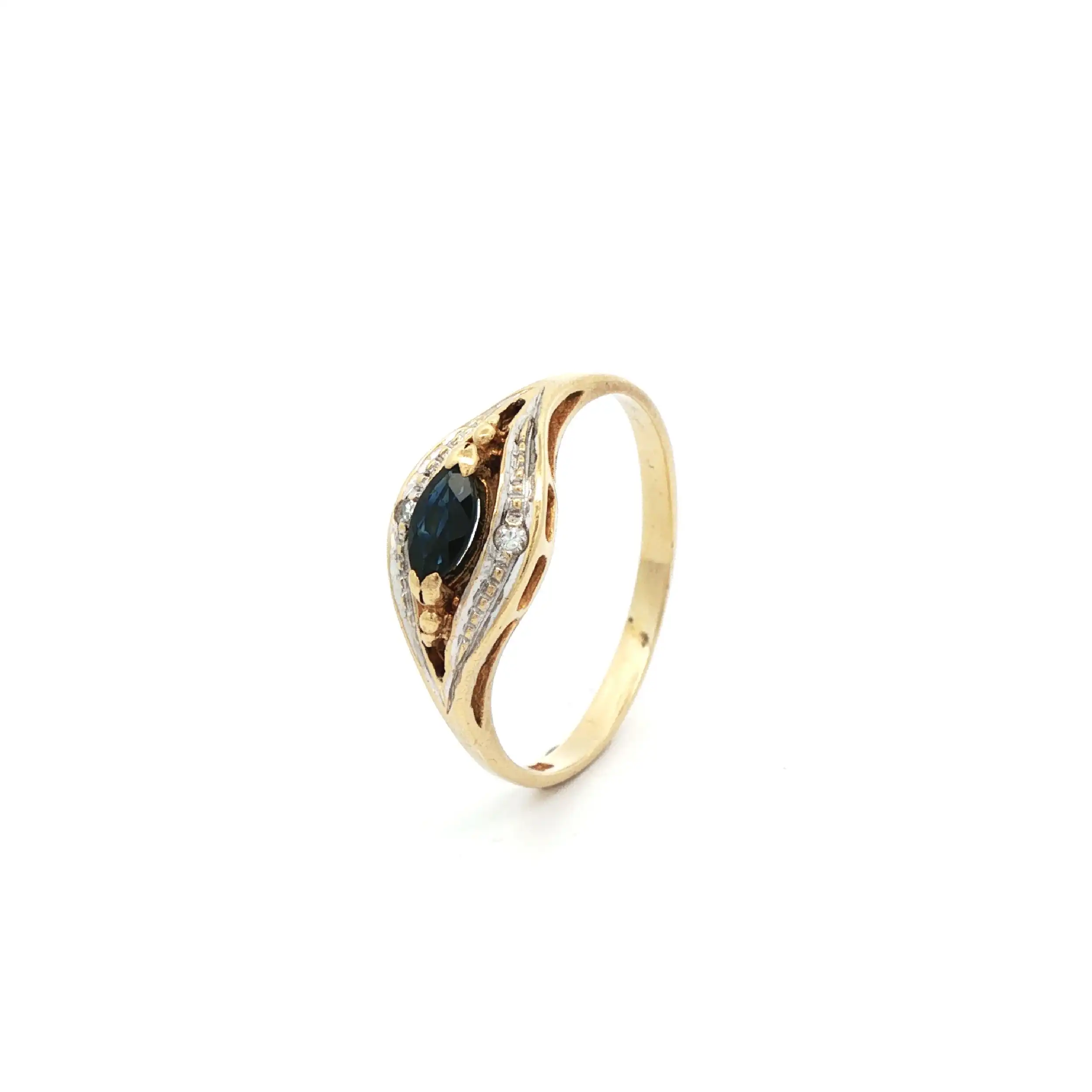 Ring Gelbgold mit blauen Farbstein und Diamanten