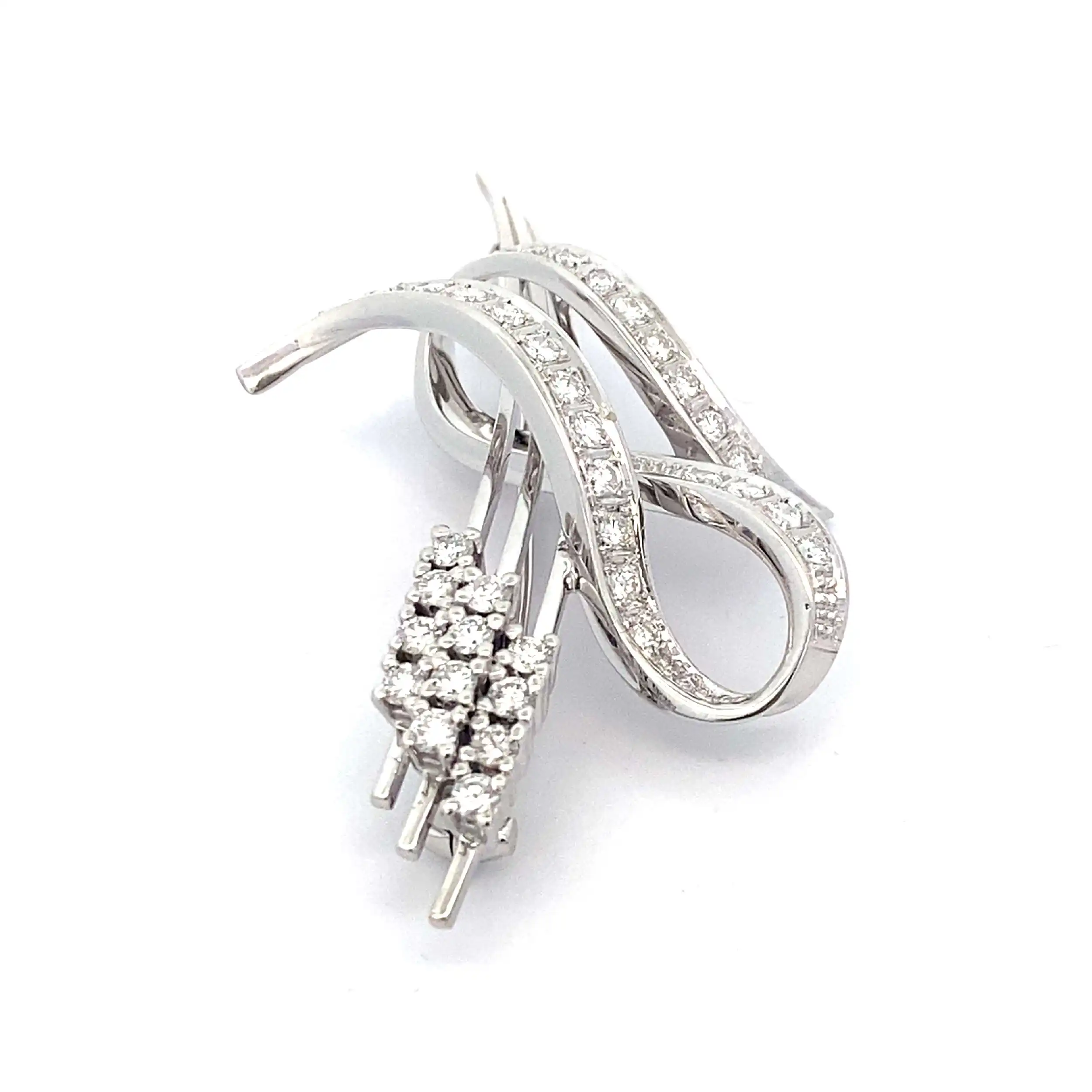 Brosche Weißgold mit Brillanten, graviert mit 1,1ct