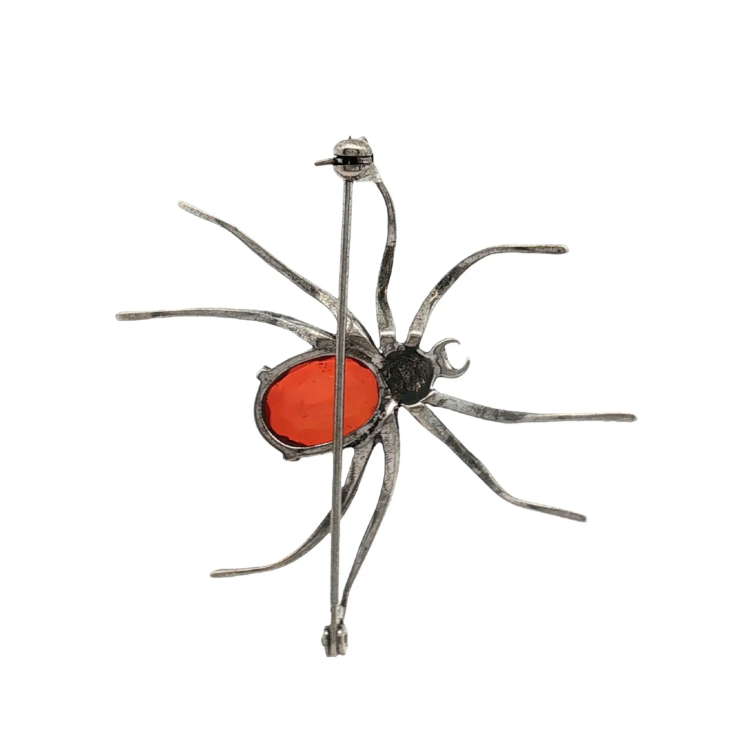 Nadel / Brosche Silber Spinne mit orangenem Stein