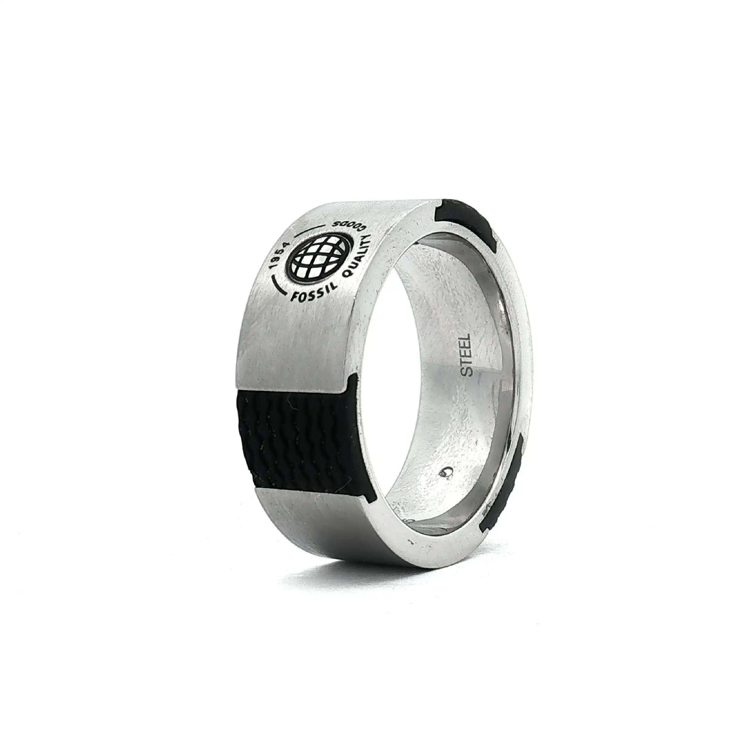 Fossil Ring Edelstahl mit Kautschuk
