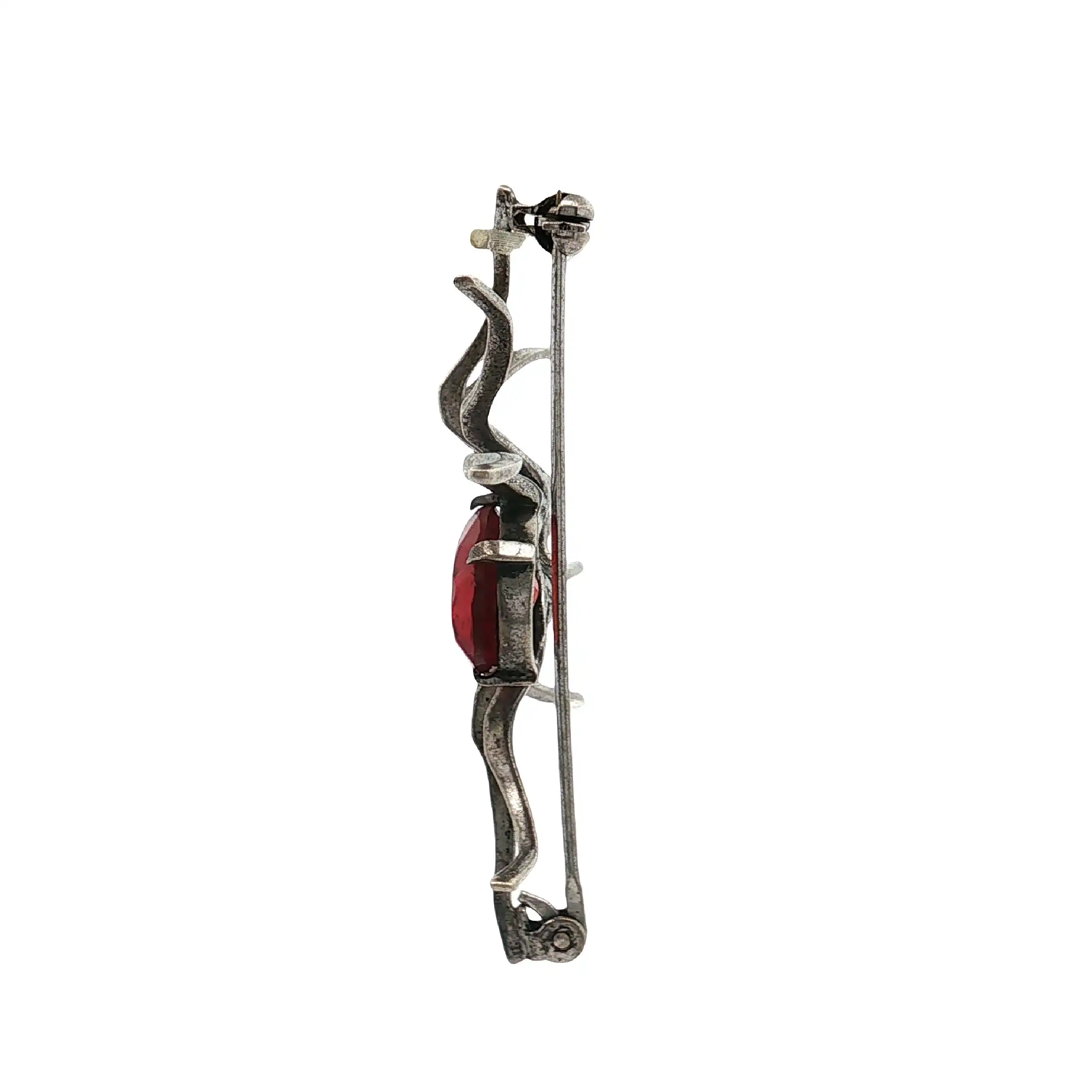 Nadel / Brosche Silber Spinne mit orangenem Stein
