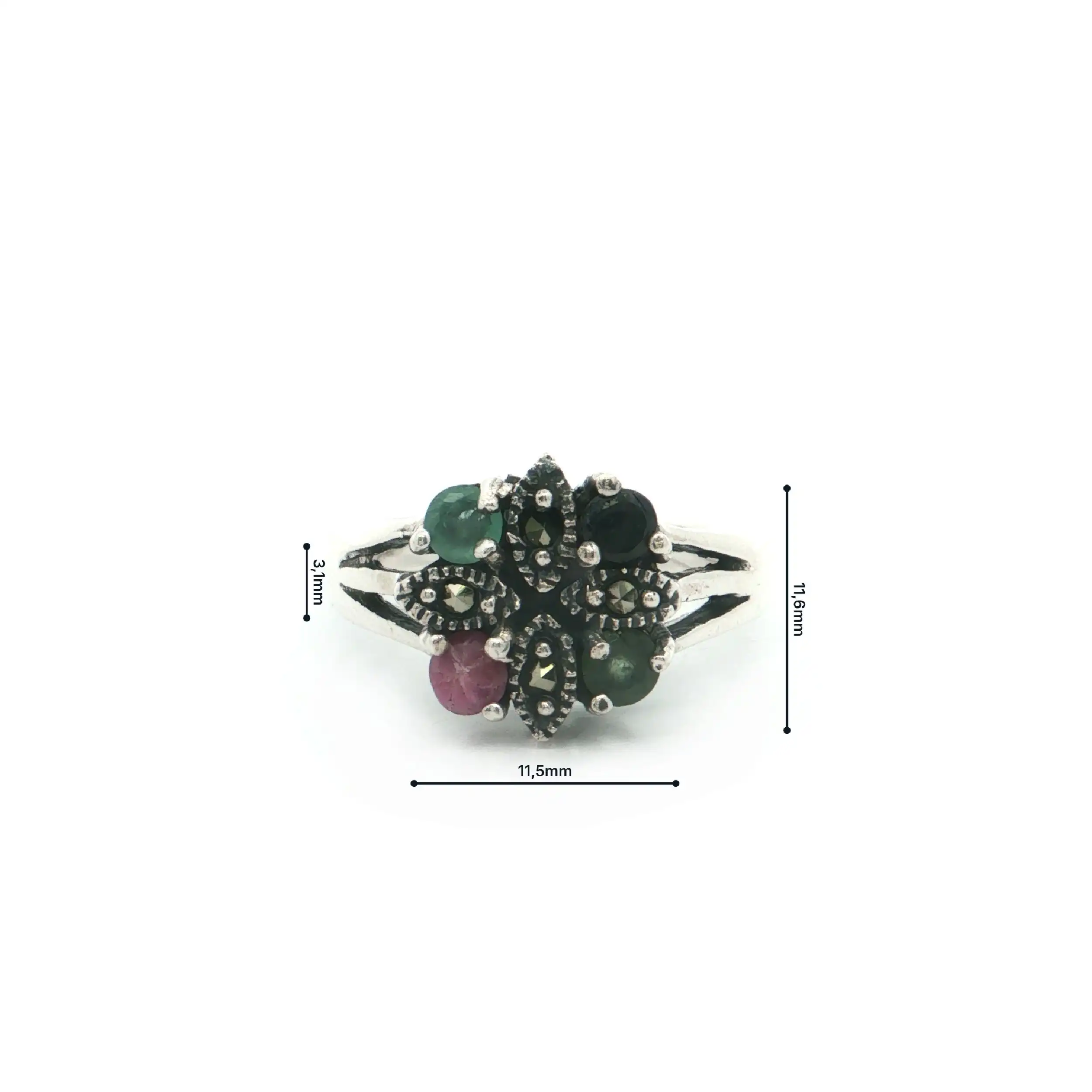 Ring Silber mit Farbsteinen und Markasiten