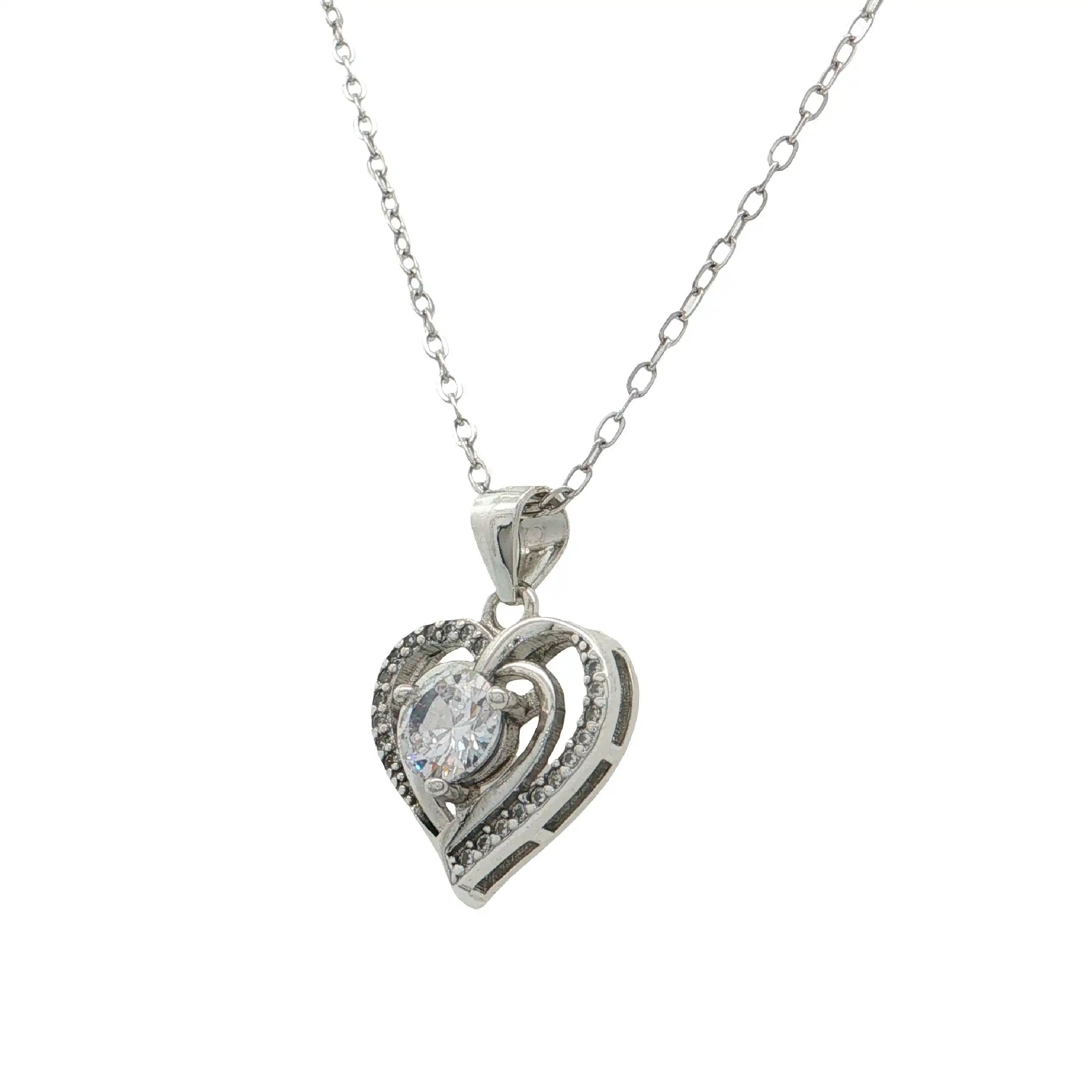 Kette Silber mit Herzanhänger mit Zirkonia